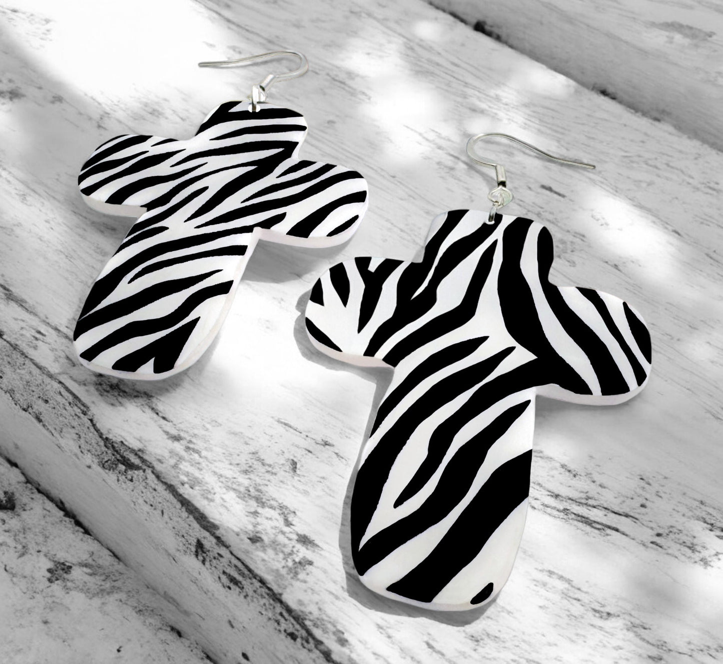 Made With Love Zebra Monochrome Collection Extra Large Chunky Cross Hook Earrings