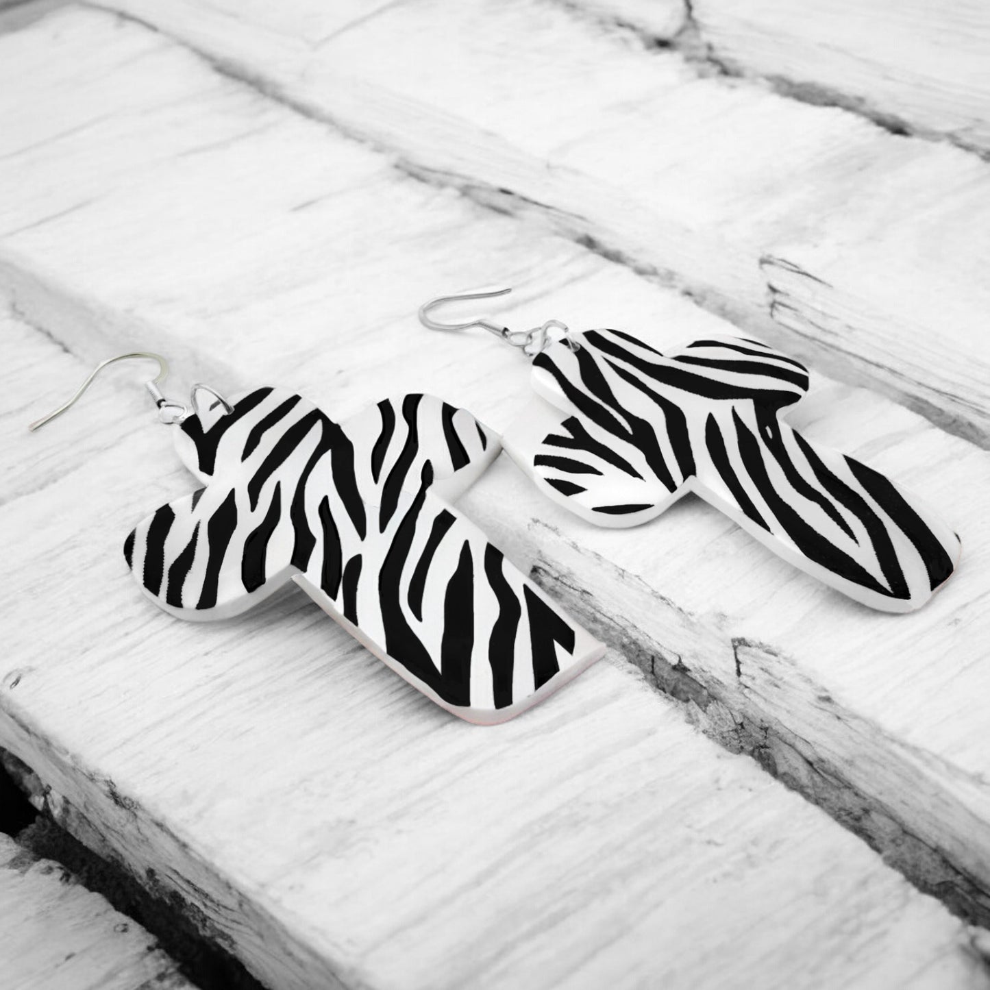 Made With Love Zebra Monochrome Collection Extra Large Chunky Cross Hook Earrings