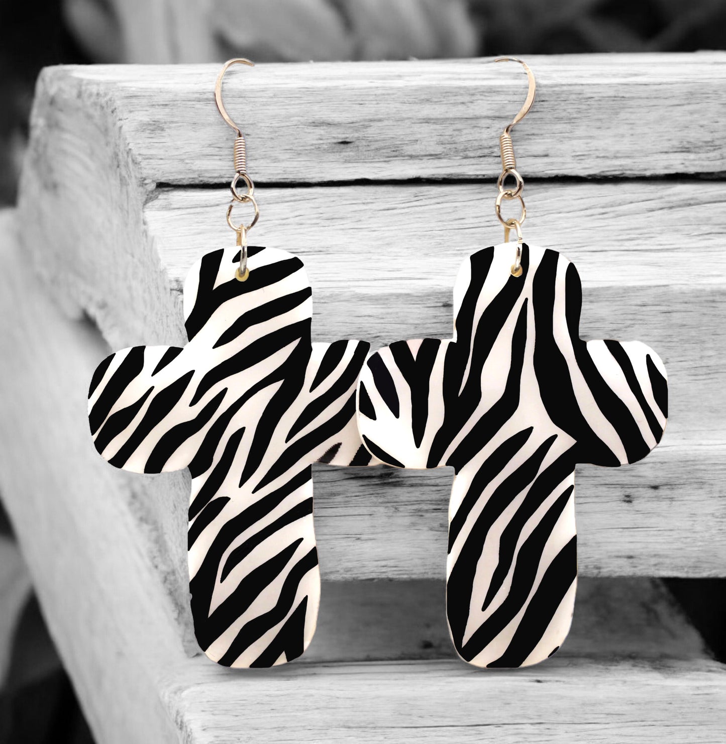 Made With Love Zebra Monochrome Collection Extra Large Chunky Cross Hook Earrings