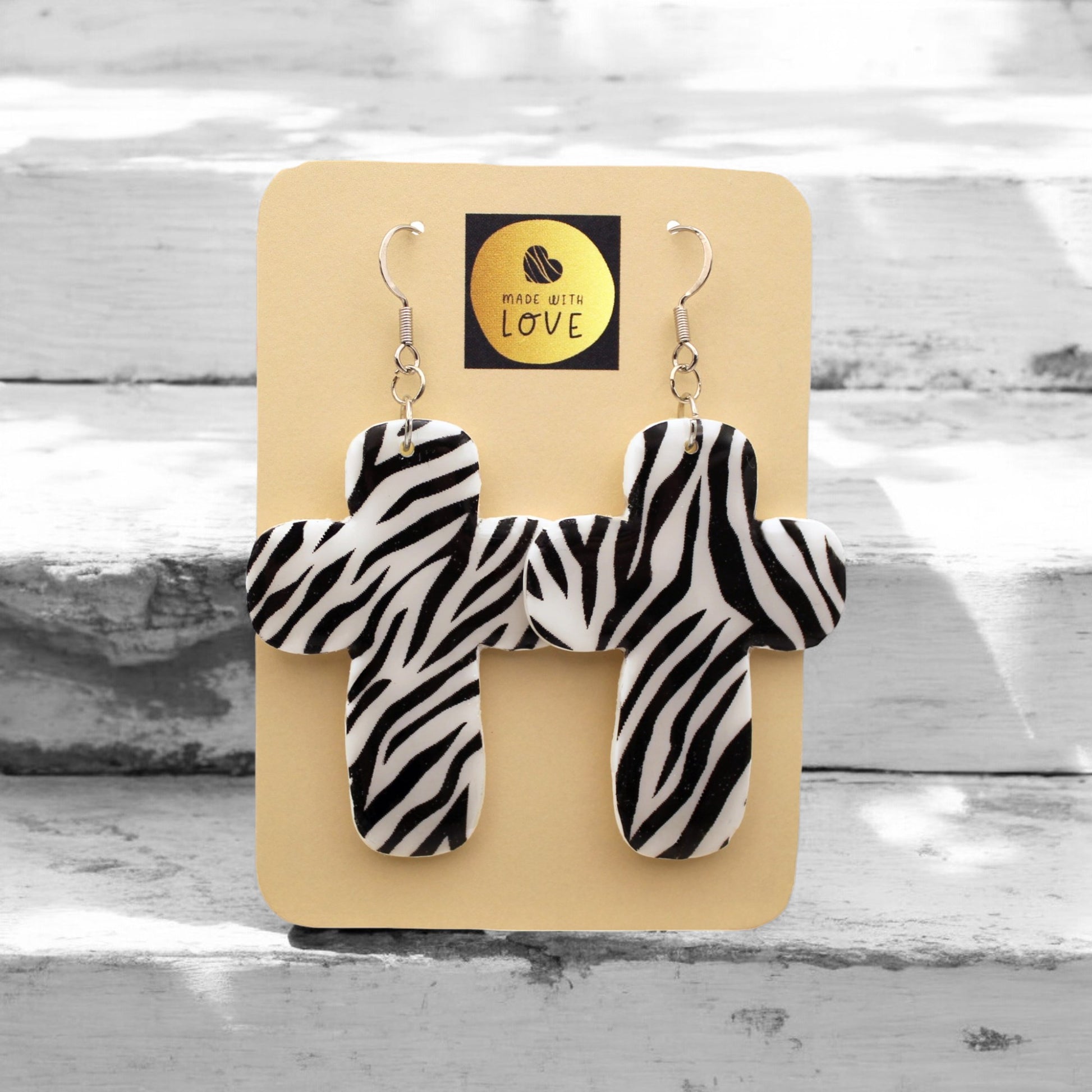 Made With Love Zebra Monochrome Collection Extra Large Chunky Cross Hook Earrings