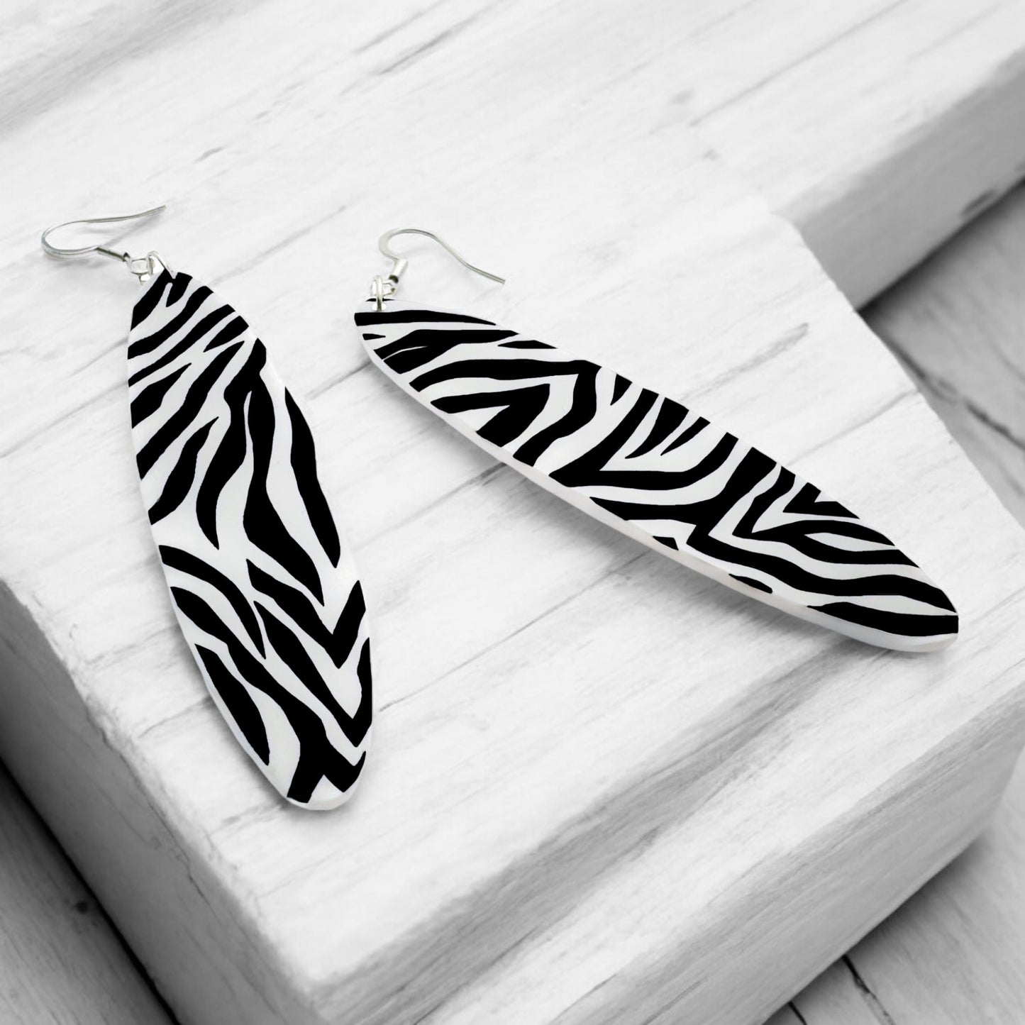 Made With Love Monochrome Zebra Collection Extra Large Long Oblong Hook Earrings