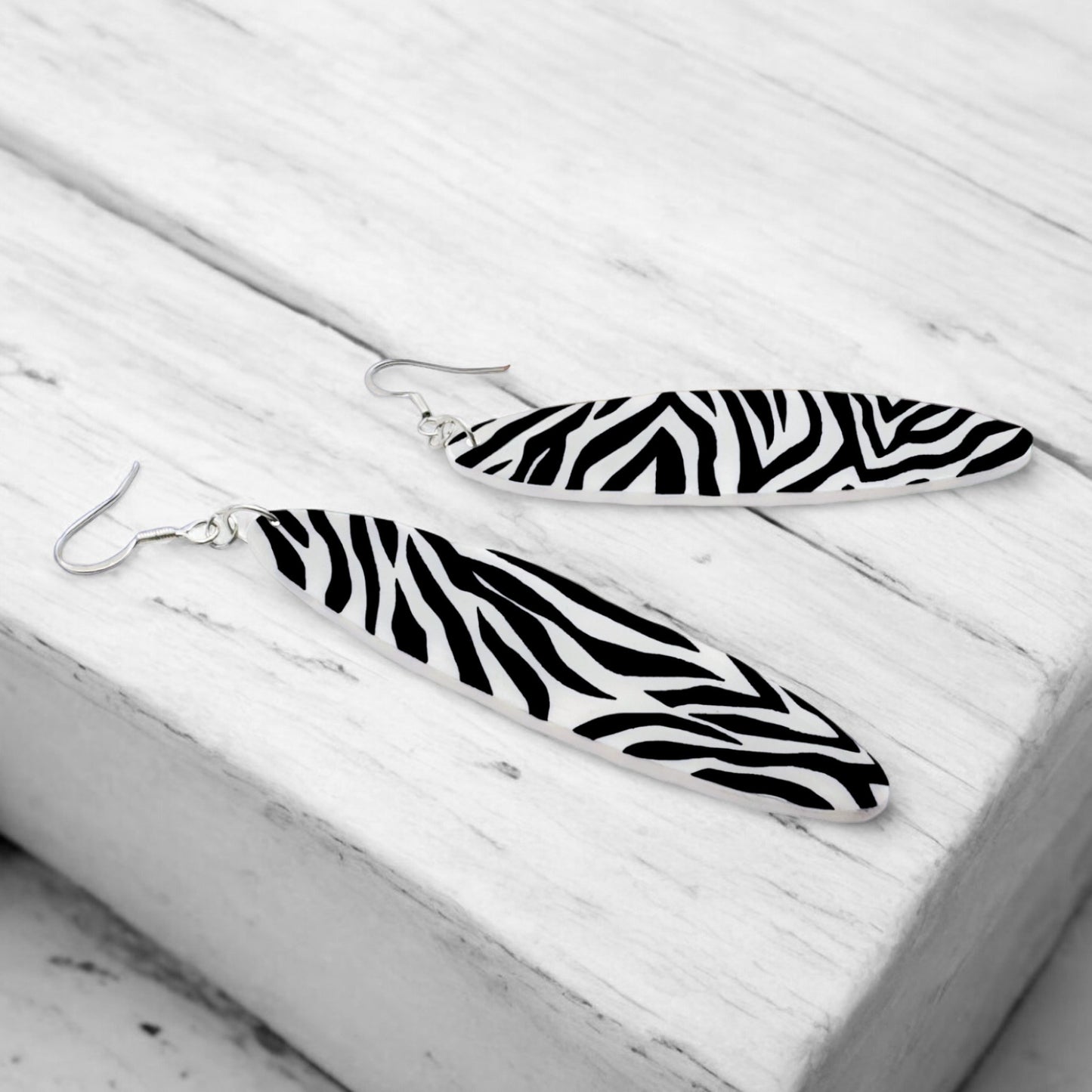 Made With Love Monochrome Zebra Collection Extra Large Long Oblong Hook Earrings