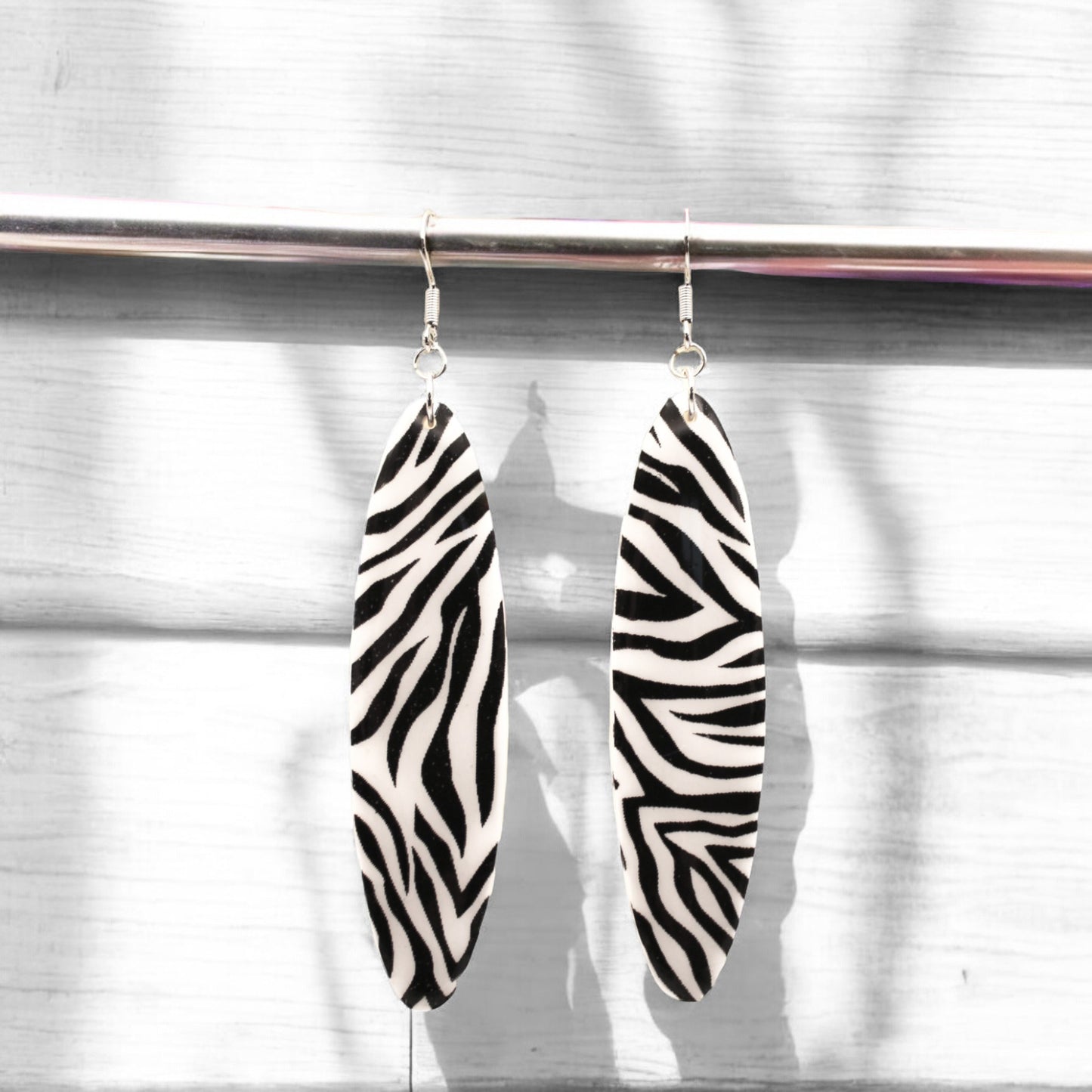 Made With Love Monochrome Zebra Collection Extra Large Long Oblong Hook Earrings