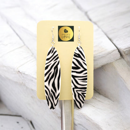 Made With Love Monochrome Zebra Collection Extra Large Long Oblong Hook Earrings