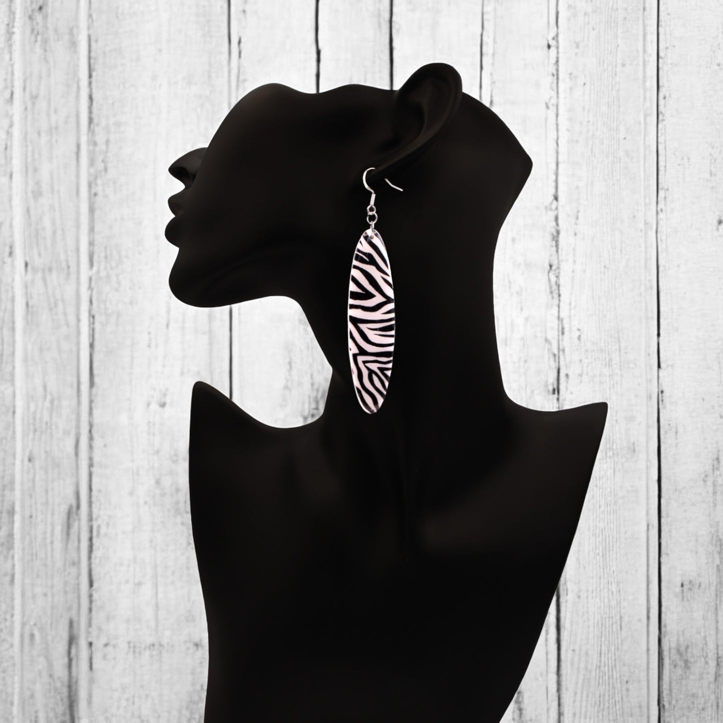 Made With Love Monochrome Zebra Collection Extra Large Long Oval Hook Earrings