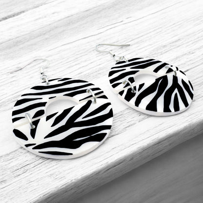 Made With Love Zebra Monochrome Collection Joined Semi Circle Hook Earrings 