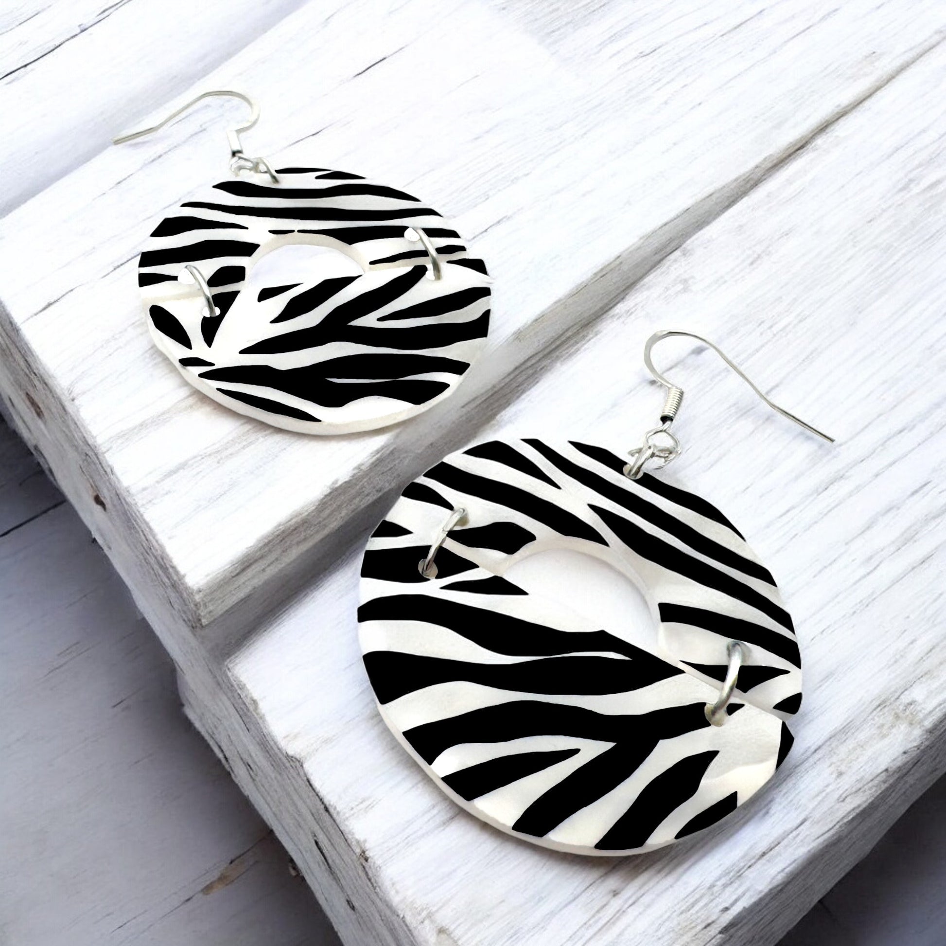 Made With Love Zebra Monochrome Collection Joined Semi Circle Hook Earrings 