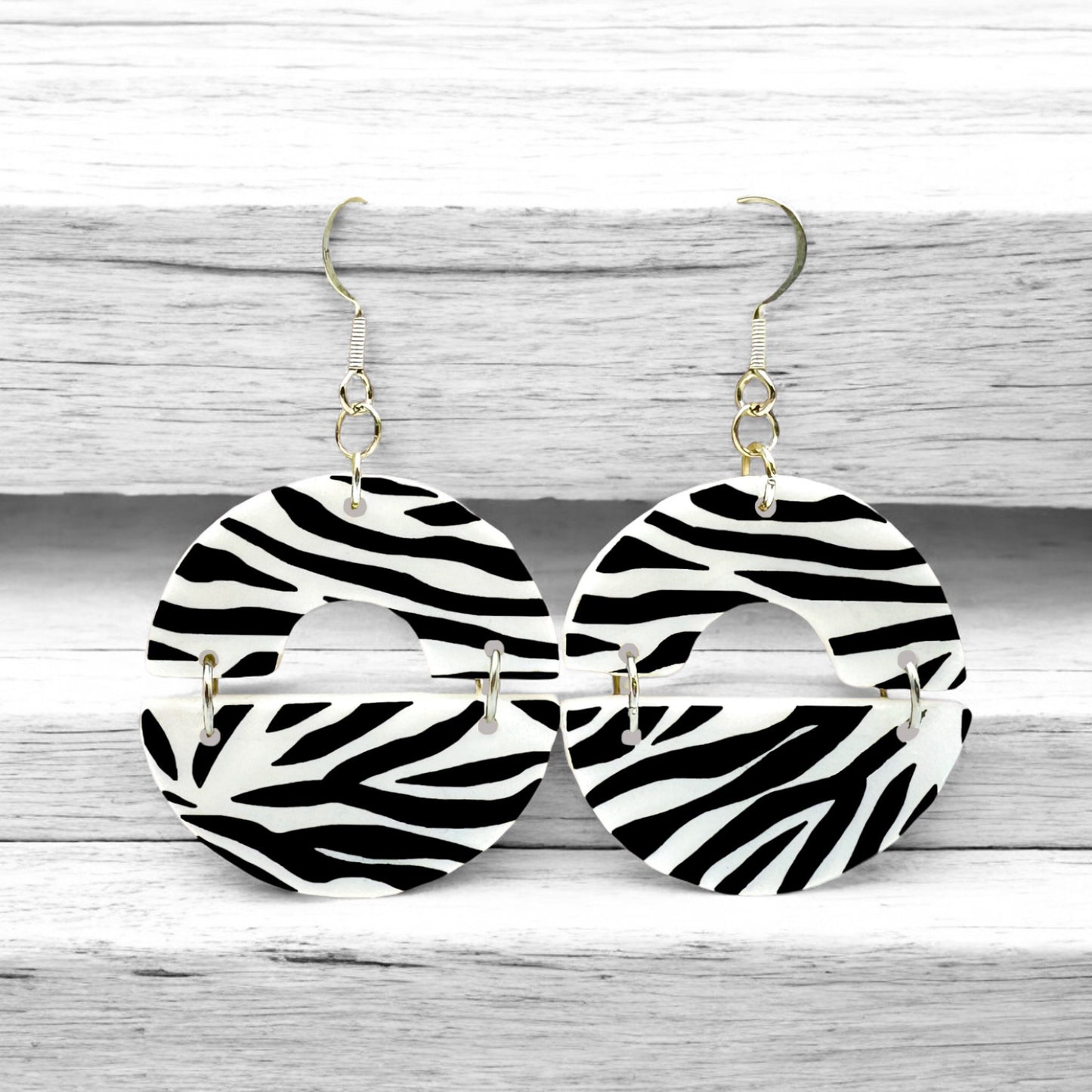 Made With Love Zebra Monochrome Collection Joined Semi Circle Hook Earrings 