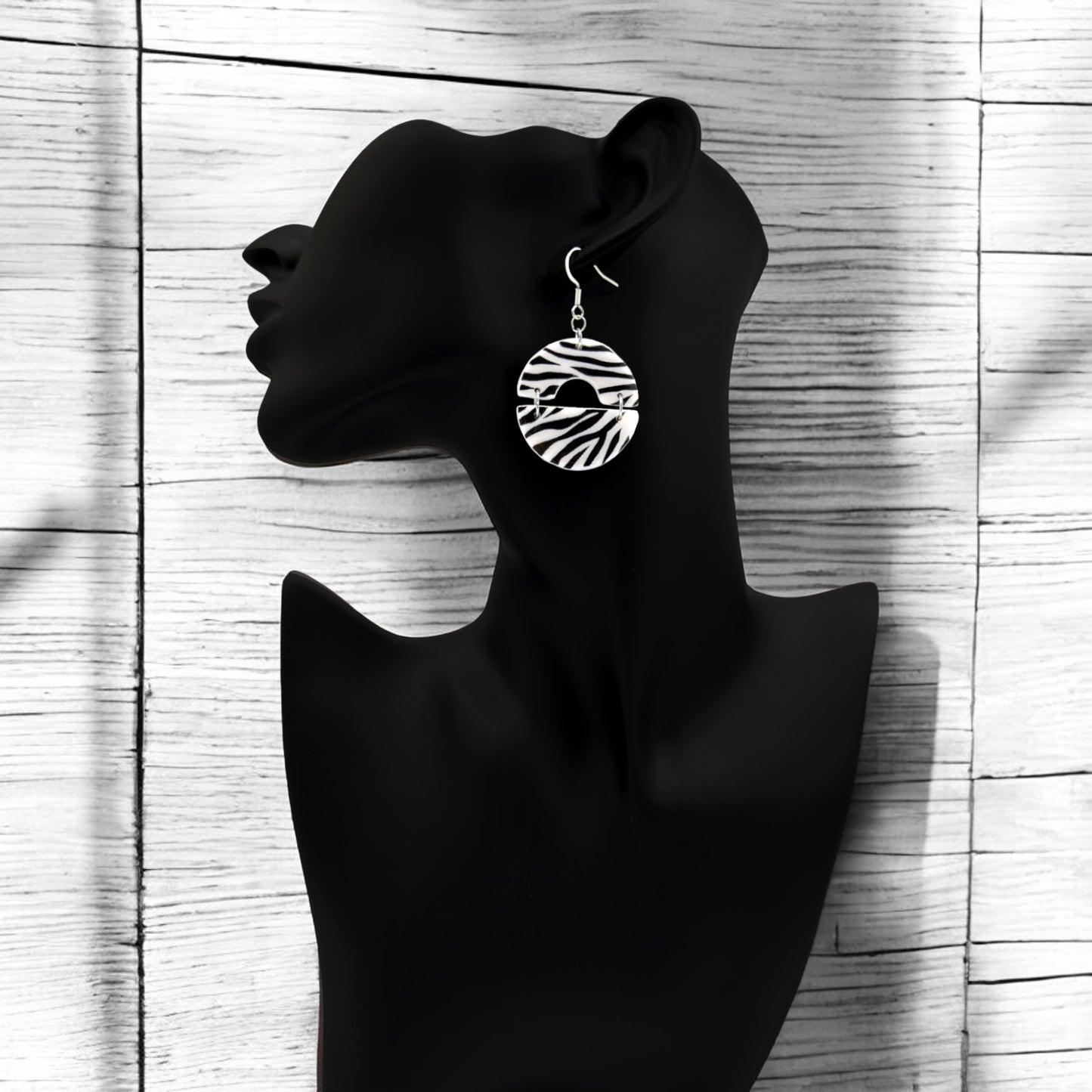 Made With Love Zebra Monochrome Collection Joined Semi Circle Hook Earrings 