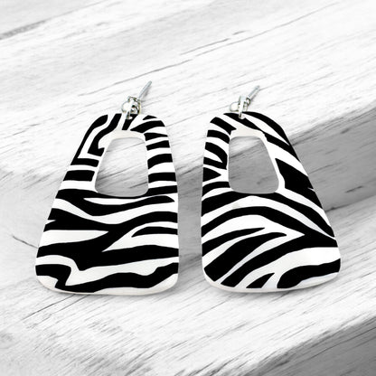 Made Wtih Love Zebra Monochrome Collection Medium Freeform Open Oblong Ball Stud Earrings