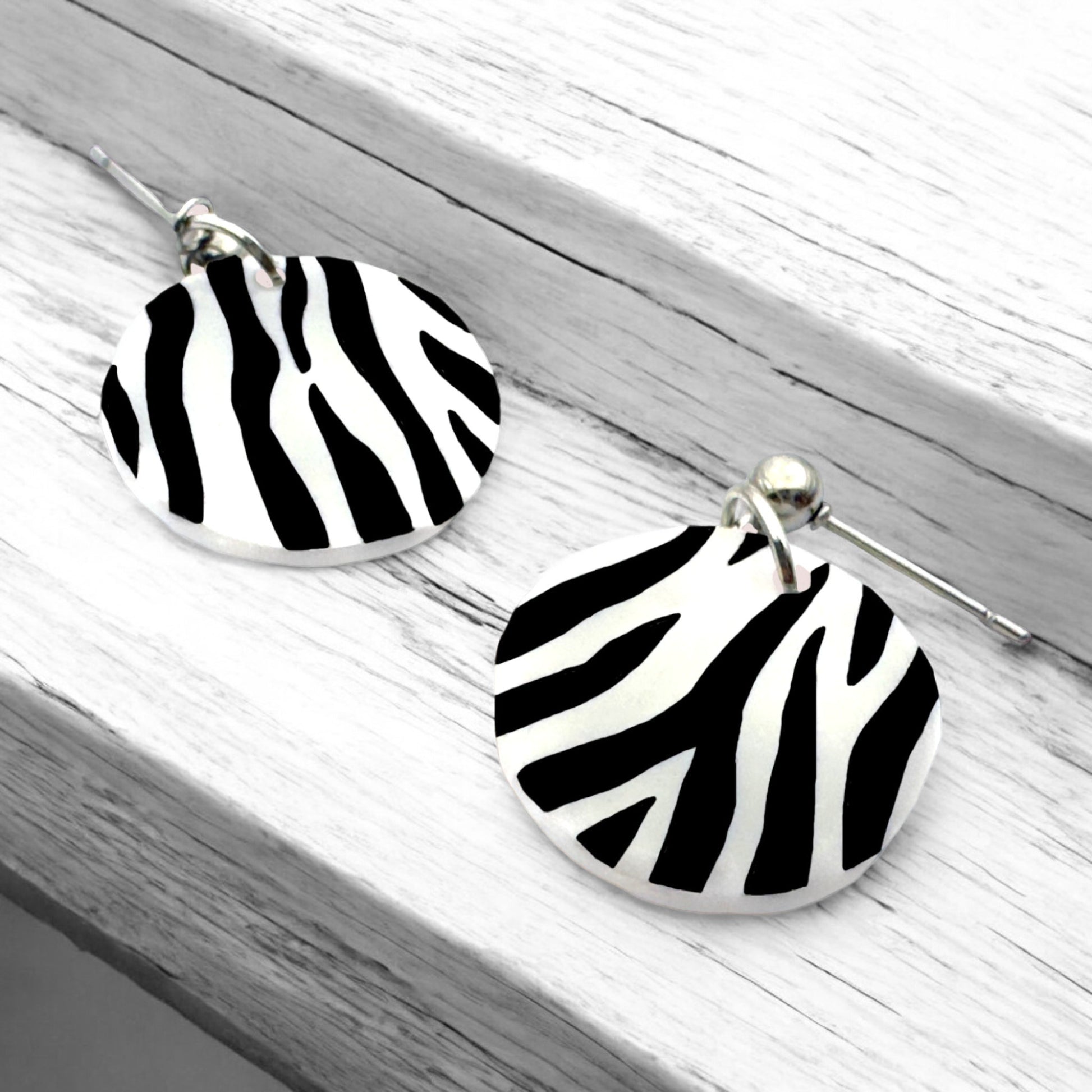 Made With Love Zebra Monochrome Collection Medium Circle Ball Stud Earrings