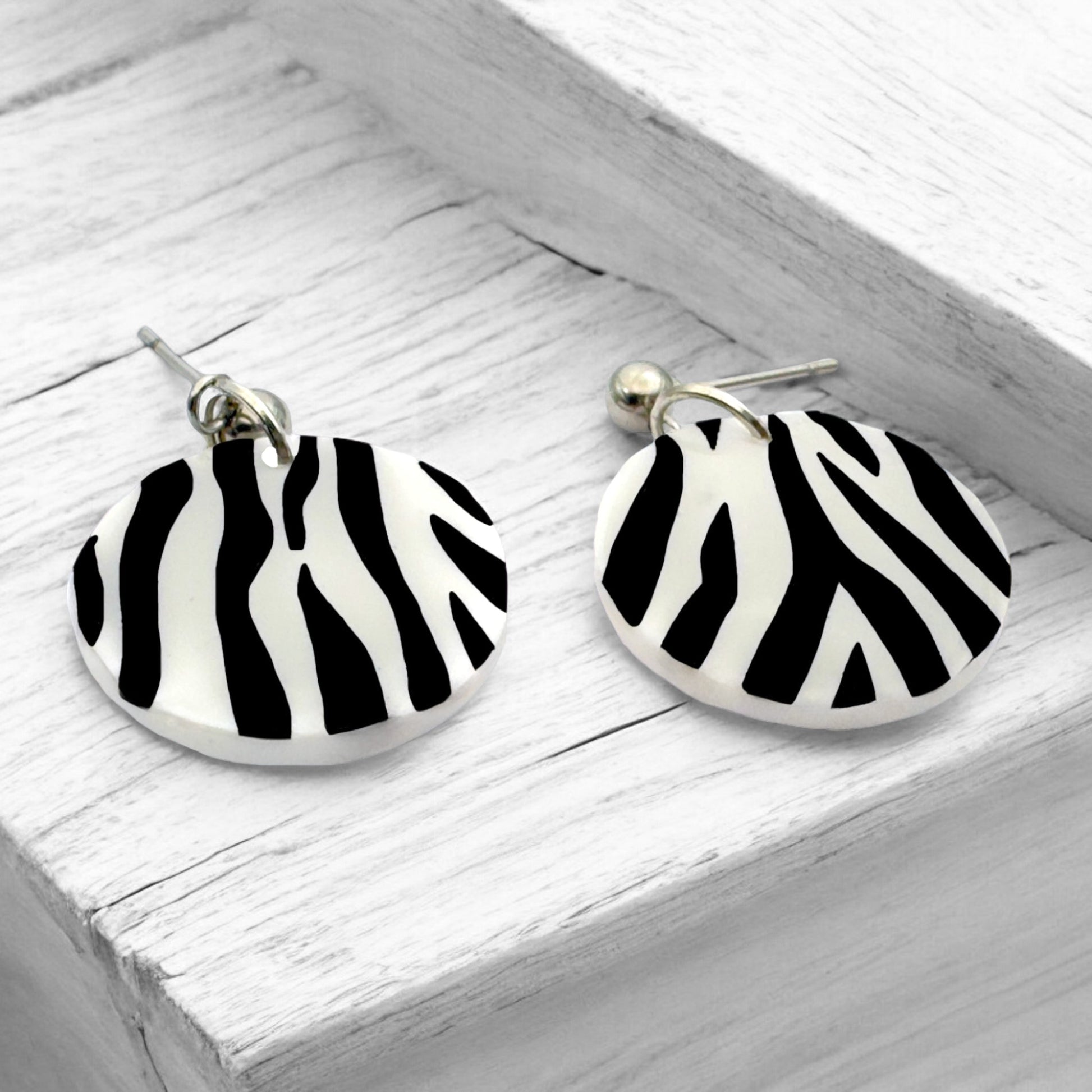 Made With Love Zebra Monochrome Collection Medium Circle Ball Stud Earrings