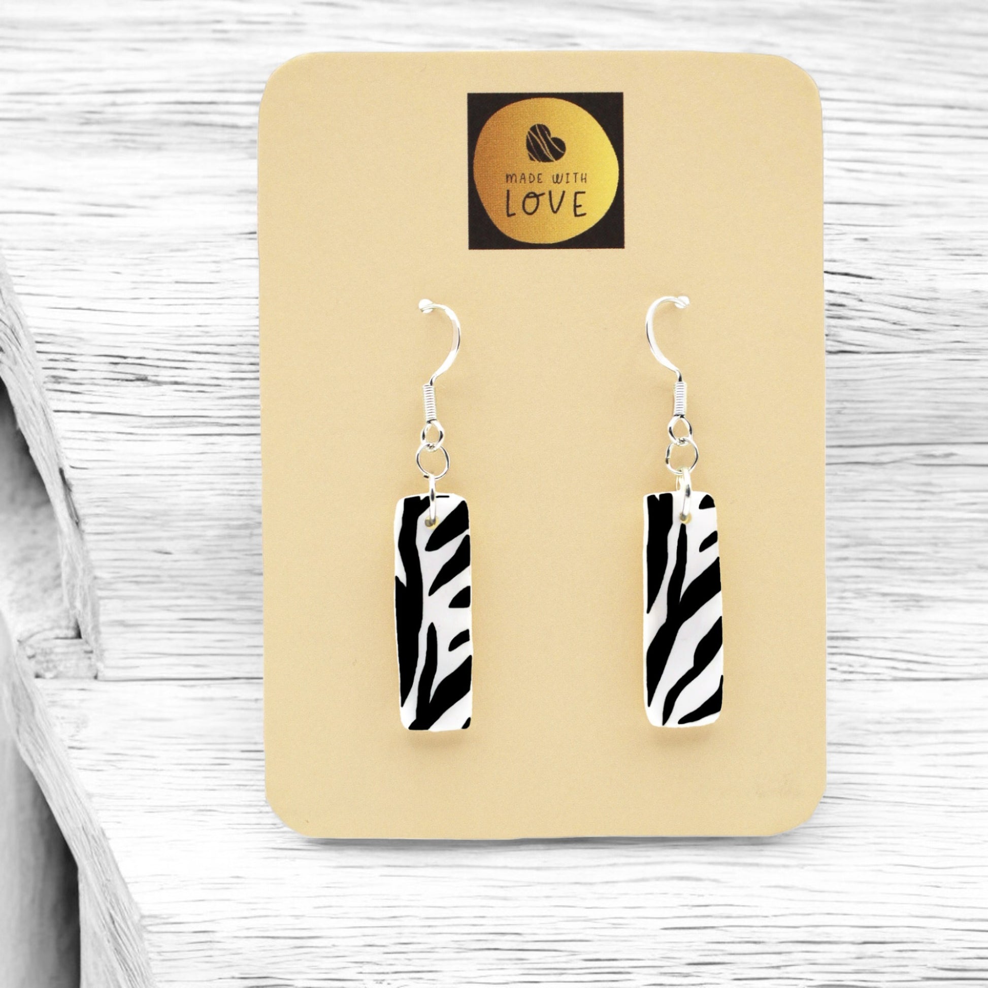 Made With Love Zebra Monochrome Collection Small Oblong Hook Earrings