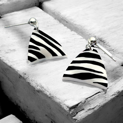 Made With Love Zebra Monochrome Collection Small Triangle Ball Stud Earrings