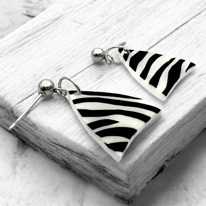 Made With Love Zebra Monochrome Collection Small Triangle Ball Stud Earrings