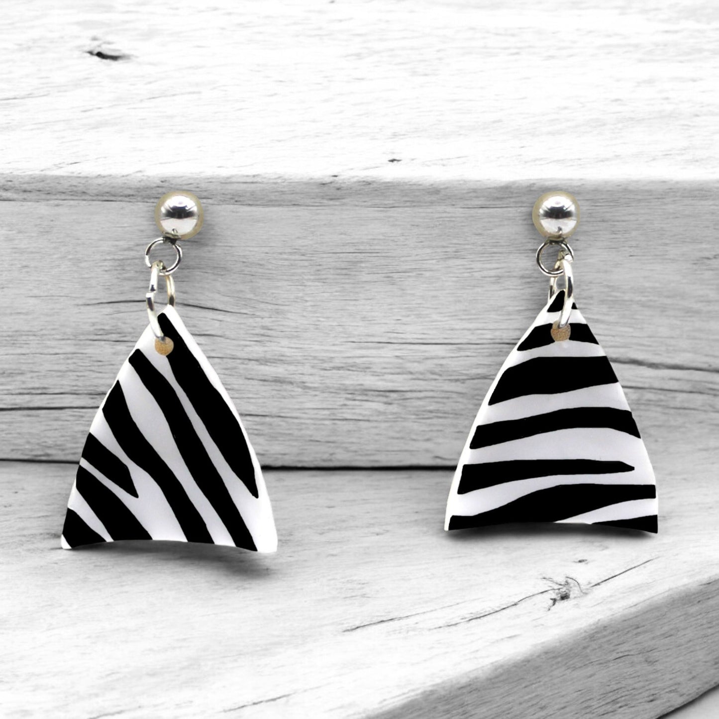 Made With Love Zebra Monochrome Collection Small Triangle Ball Stud Earrings