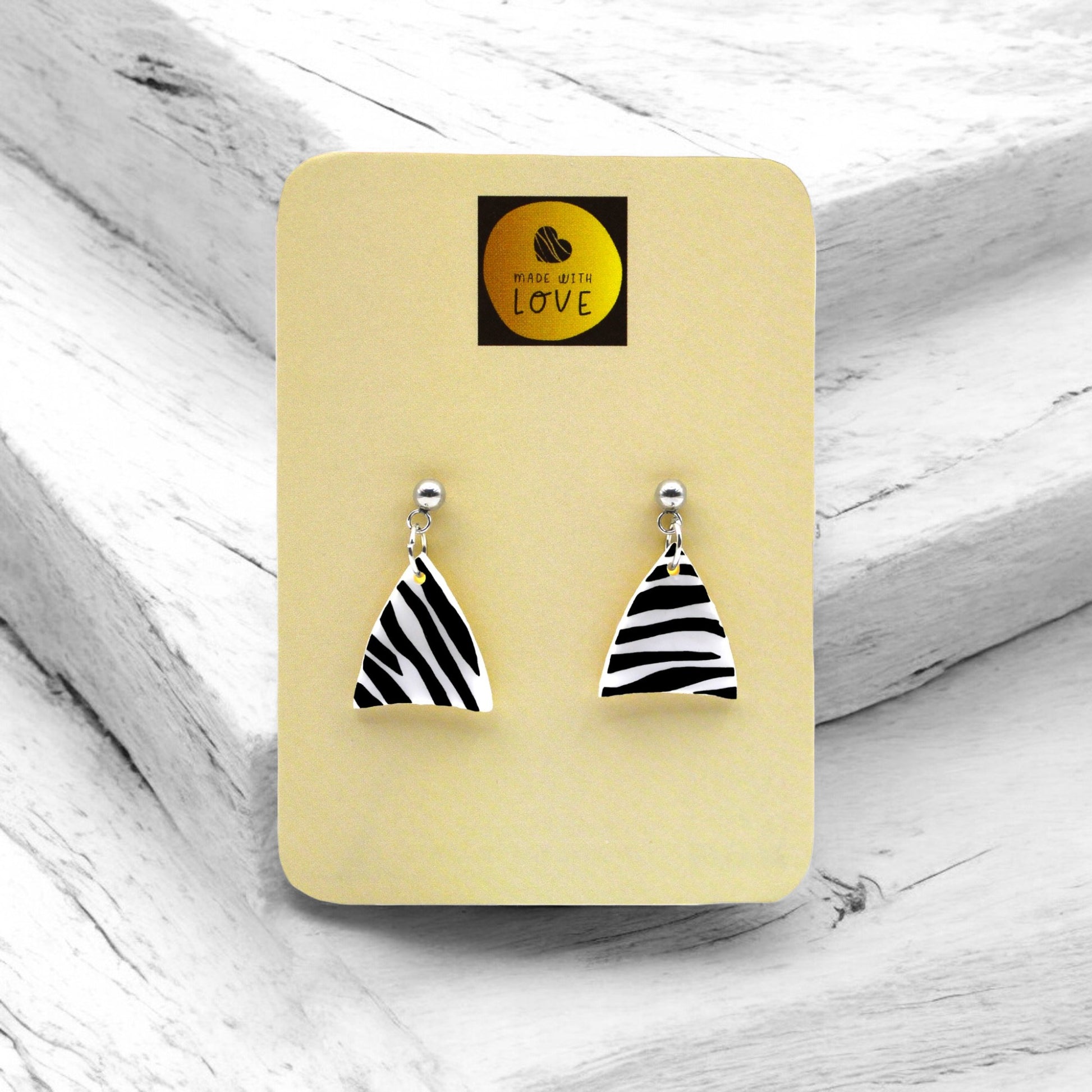 Made With Love Zebra Monochrome Collection Small Triangle Ball Stud Earrings