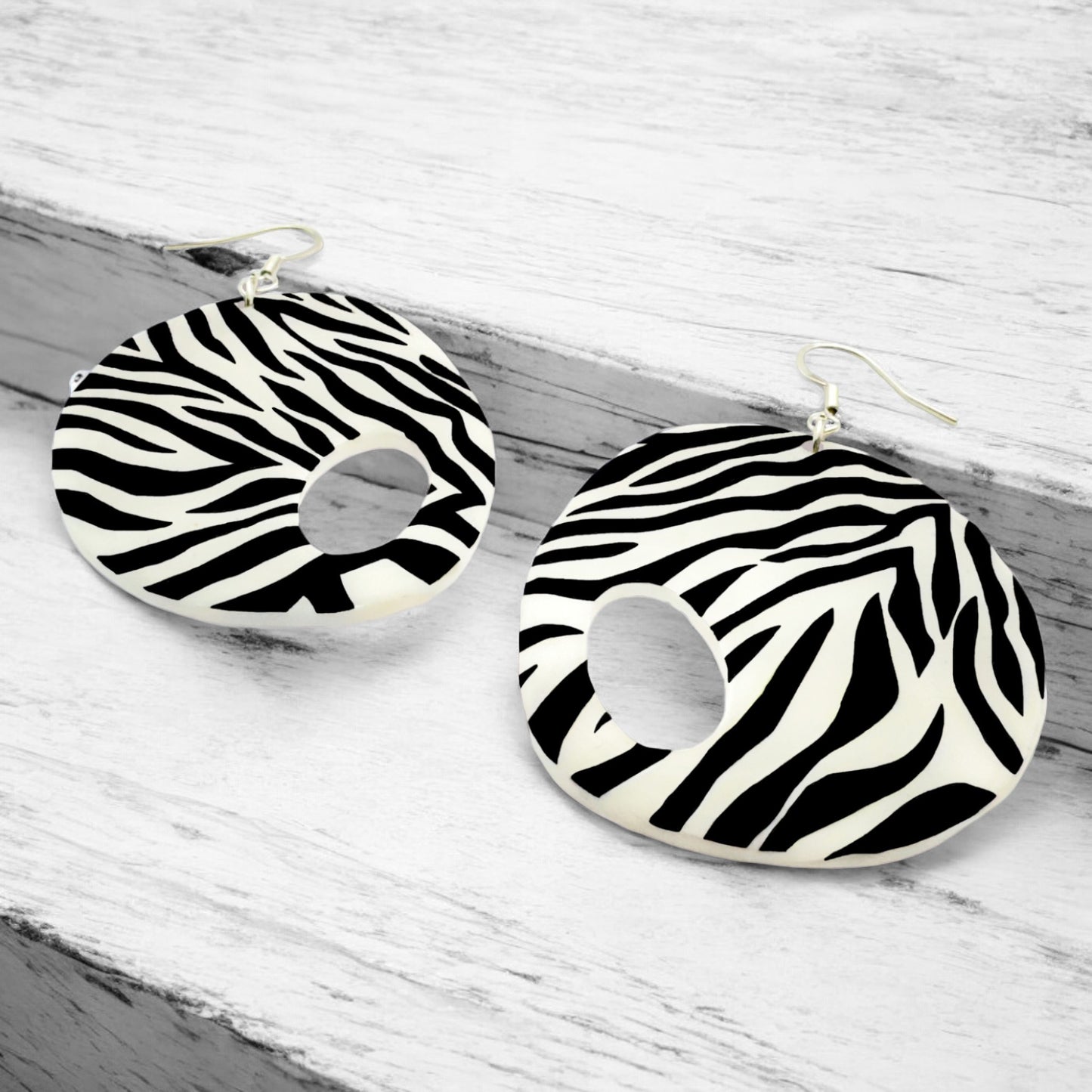 Made With Love Zebra Monochrome Collection Extra Large Open Pebble Hook Earrings