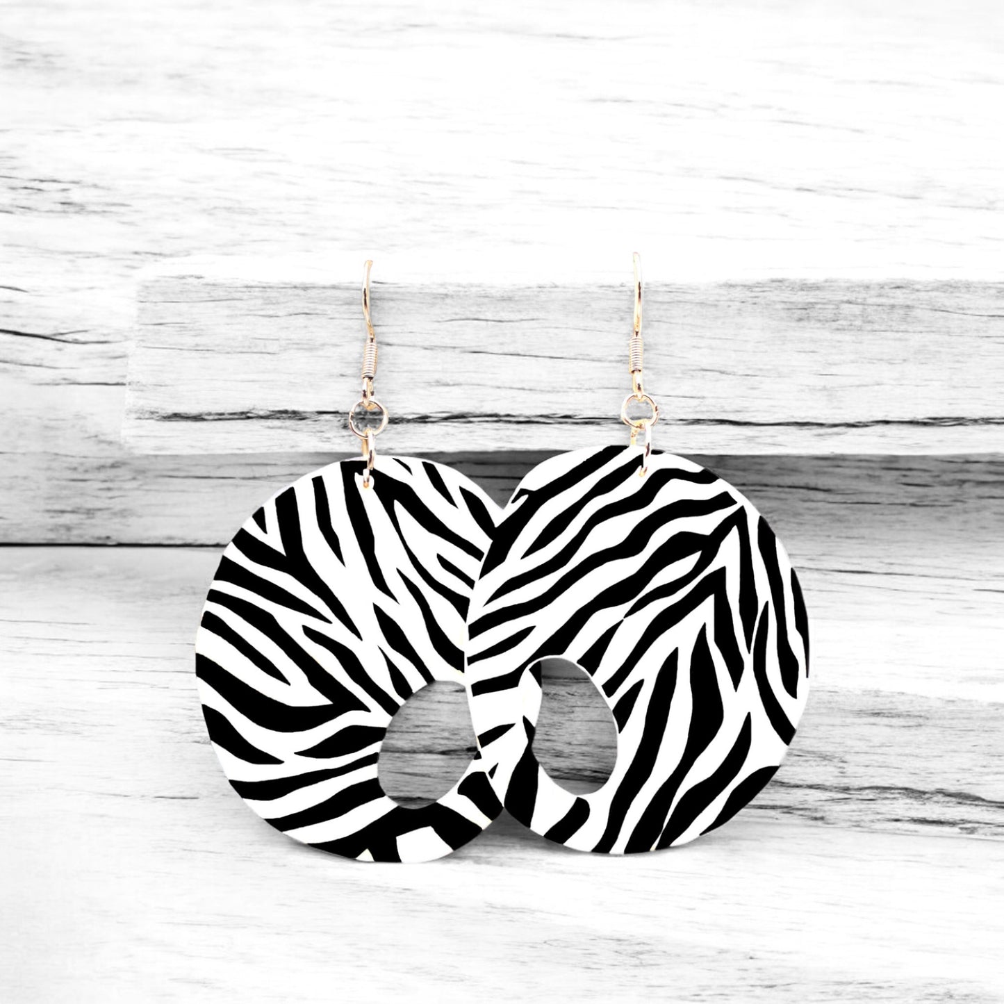 Made With Love Zebra Monochrome Collection Extra Large Open Pebble Hook Earrings