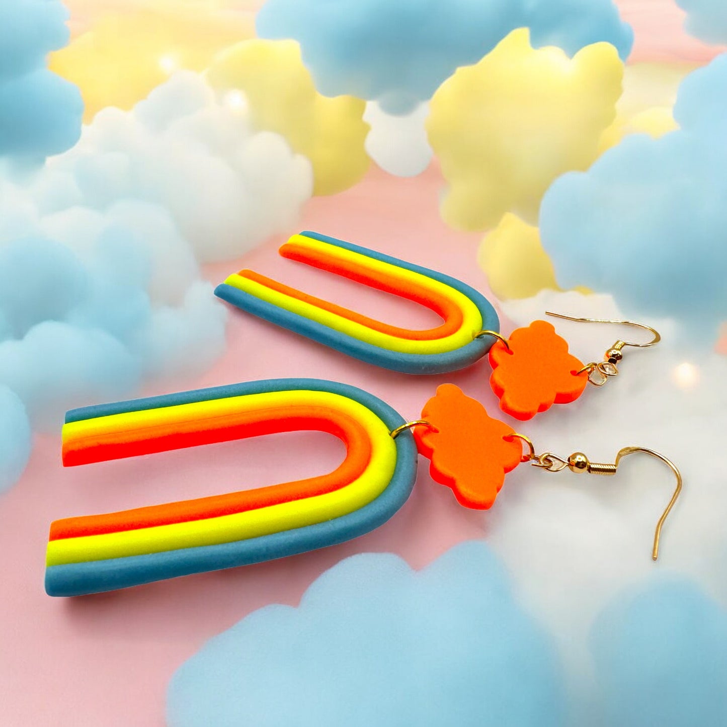 Made With Love Over The Neon Rainbow Collection Extra Large Blue Yellow Orange Earrings