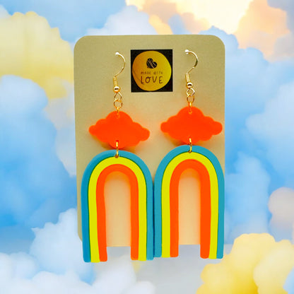 Made With Love Over The Neon Rainbow Collection Extra Large Blue Yellow Orange Earrings