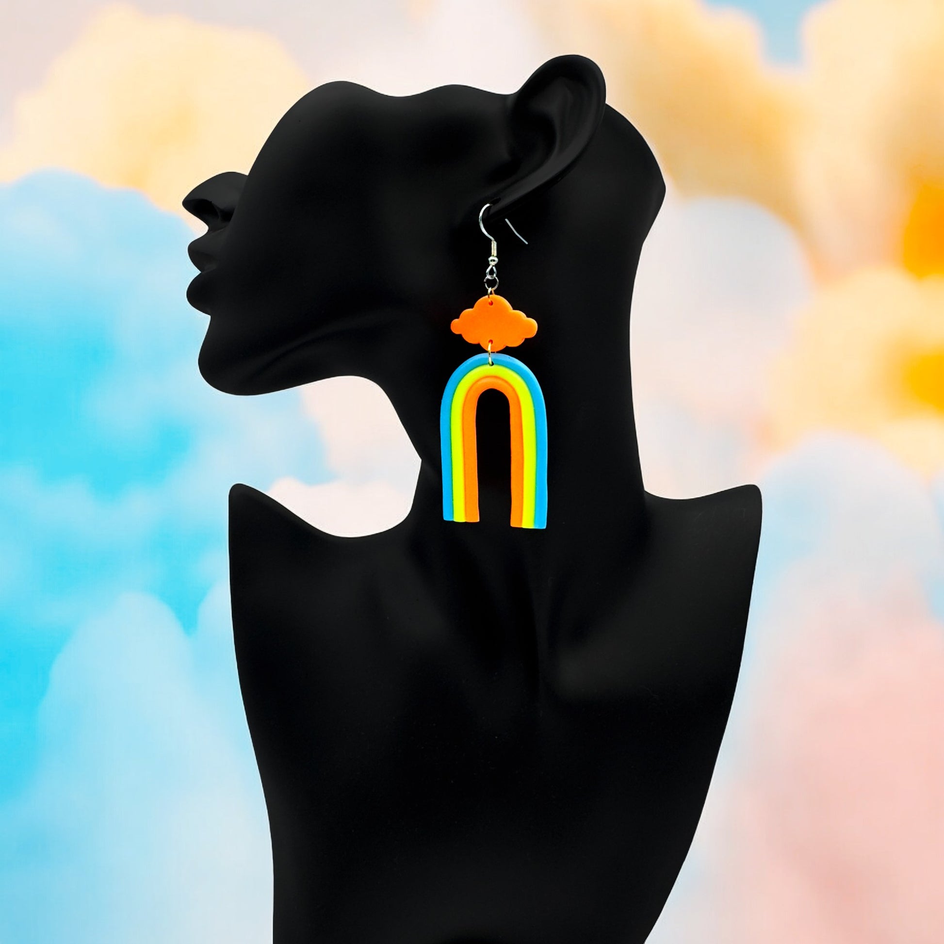 Made With Love Over The Neon Rainbow Collection Extra Large Blue Yellow Orange Earrings