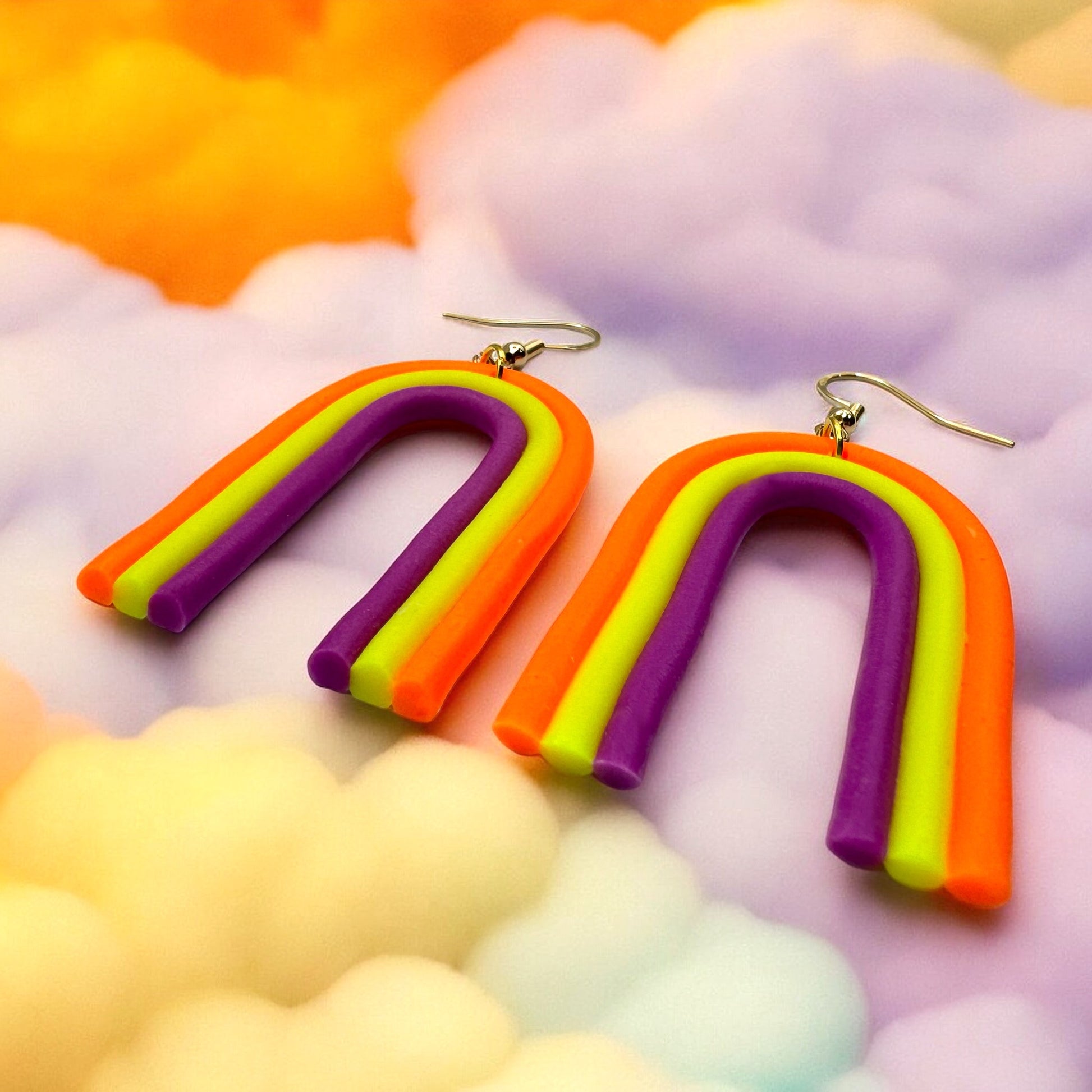 Made With Love Over The Neon Rainbow Collection Extra Large Orange Yellow Purple Earrings