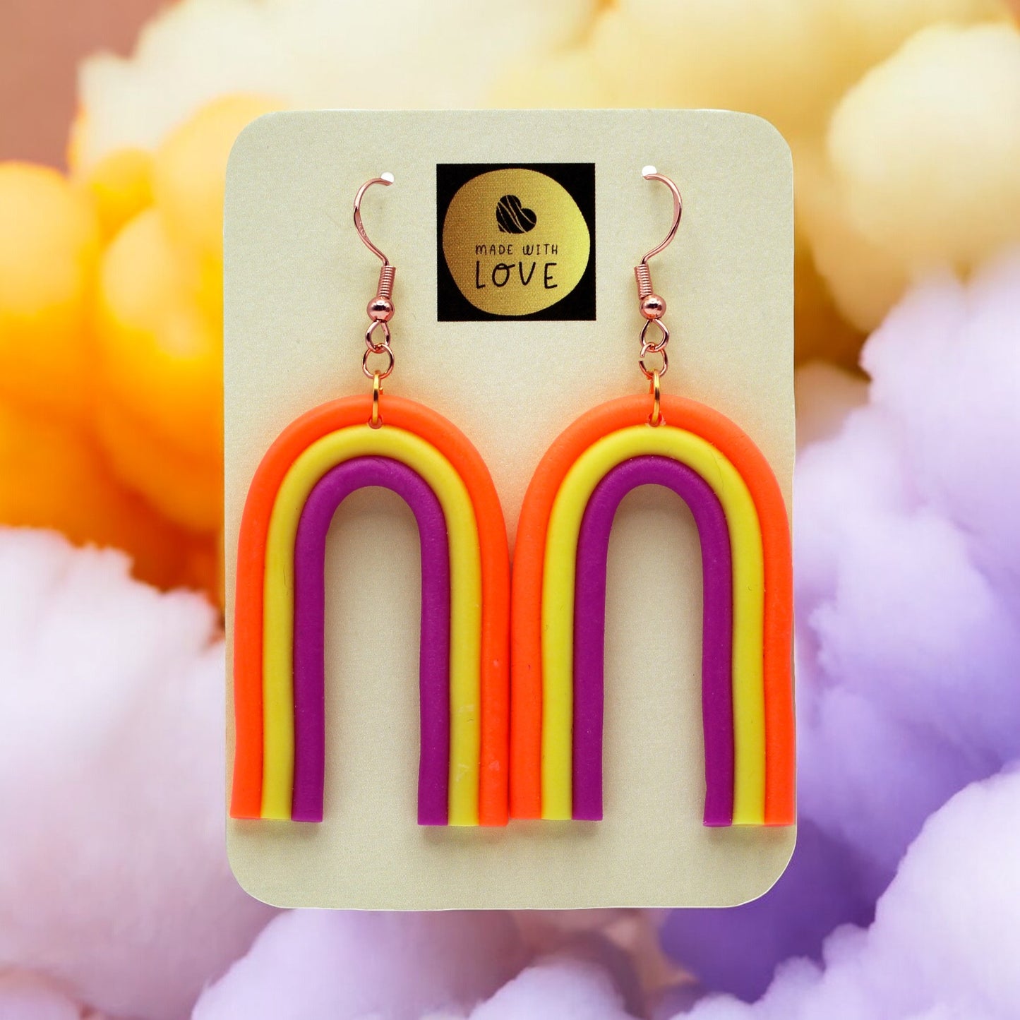 Made With Love Over The Neon Rainbow Collection Extra Large Orange Yellow Purple Earrings