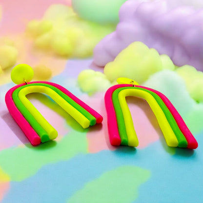 Made With Love Over The Neon Rainbow Collection Extra Large Pink Green Yellow Earrings