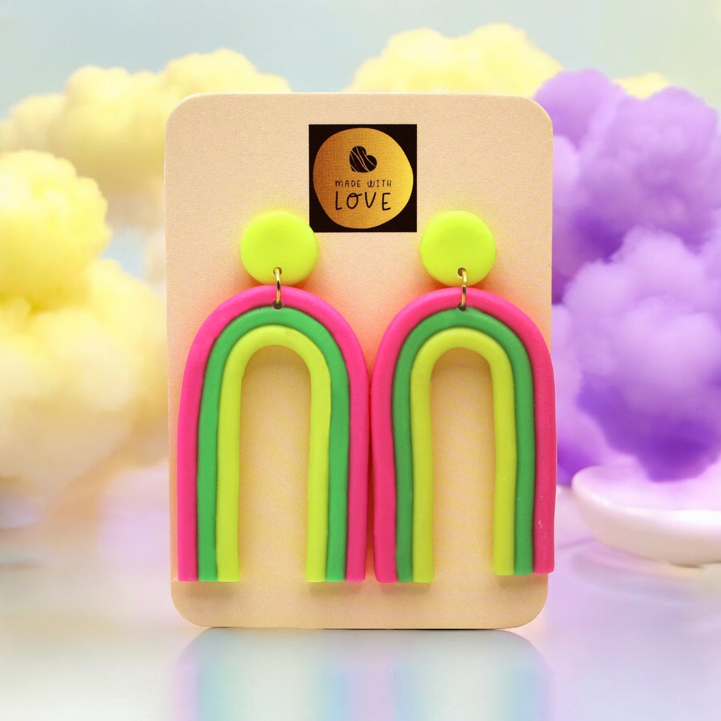 Made With Love Over The Neon Rainbow Collection Extra Large Pink Green Yellow Earrings