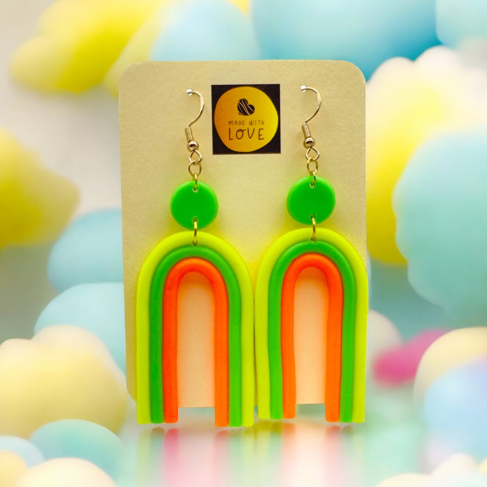 Made With Love Over The Neon Rainbow Collection Extra Large Yellow Green Orange Earrings