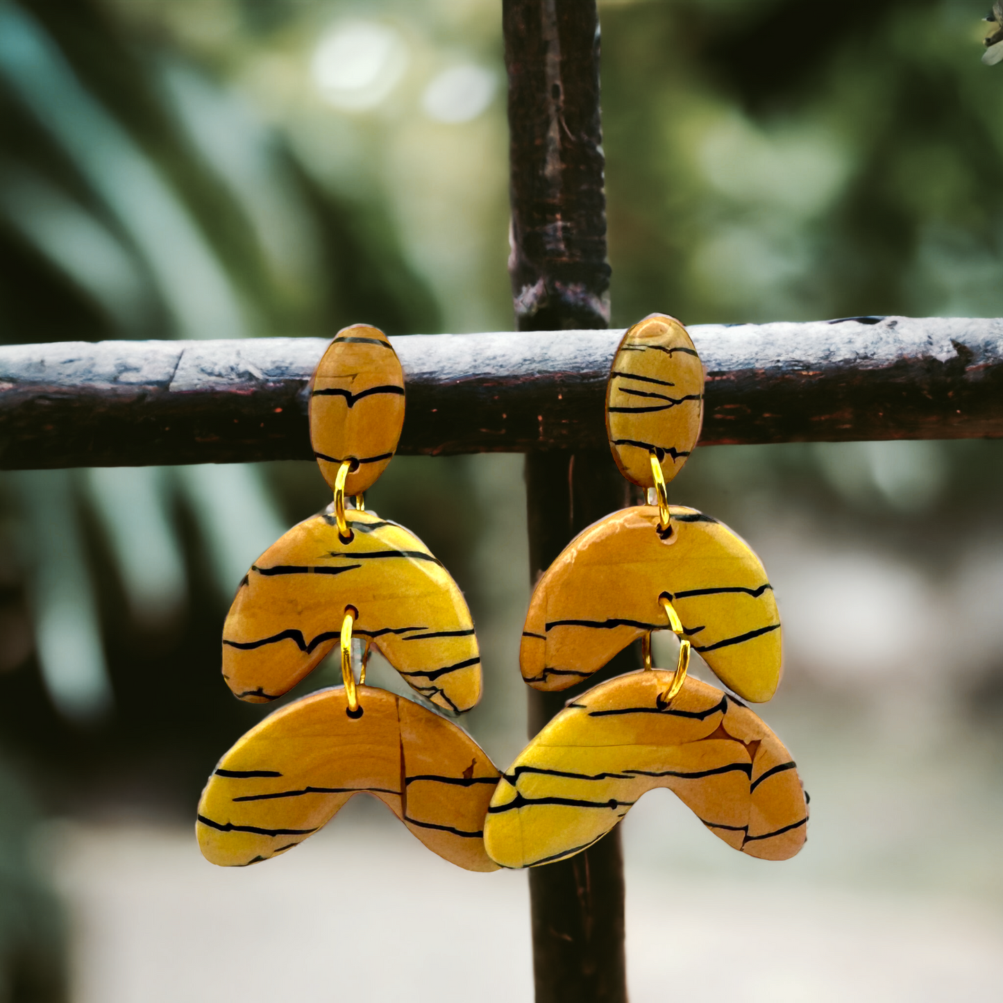 Made With Love Bijoux Tiger Collection Large 3 Tier Post Earrings