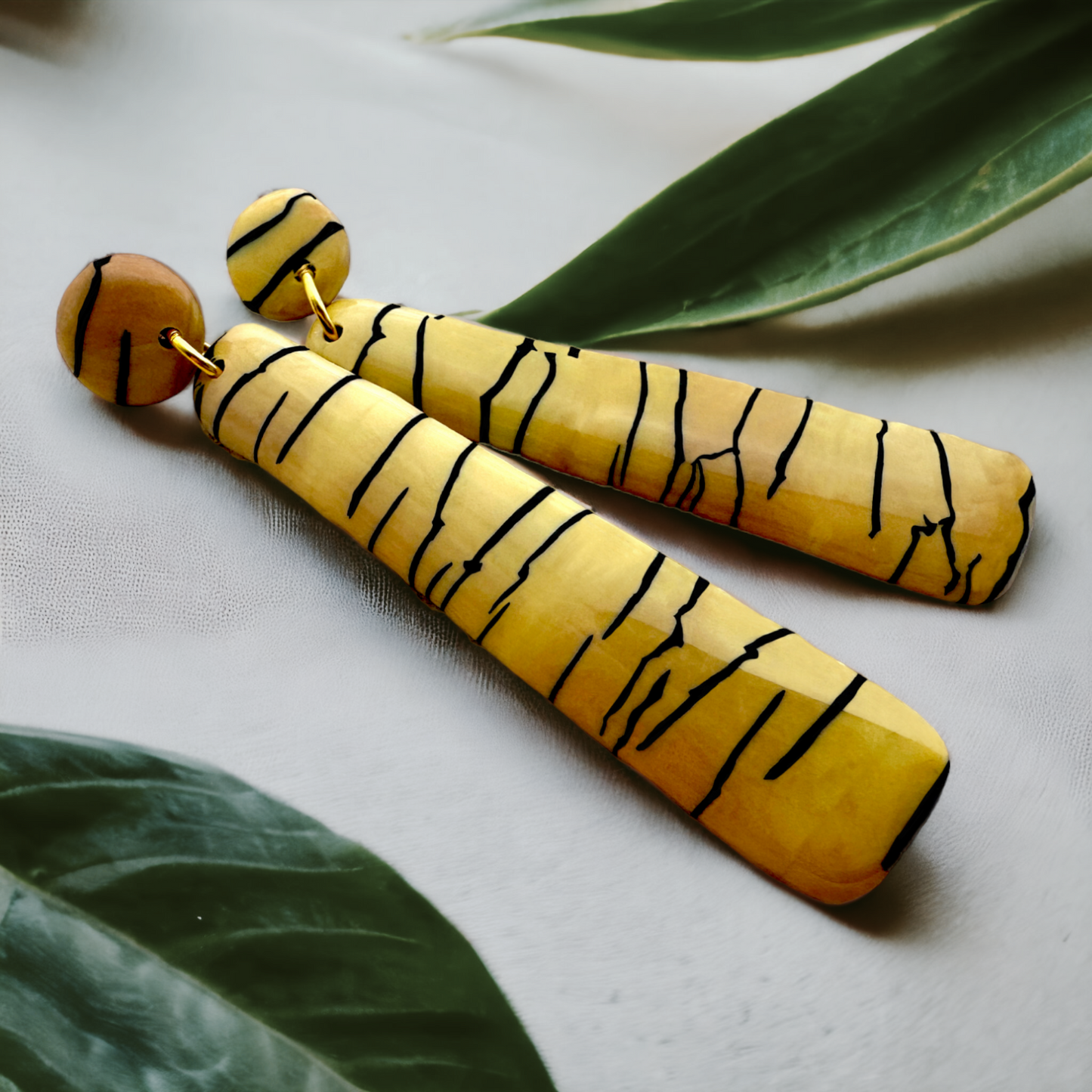 Made With Love Bijoux Tiger Collection Large Long Rounded Pencil Post Earrings