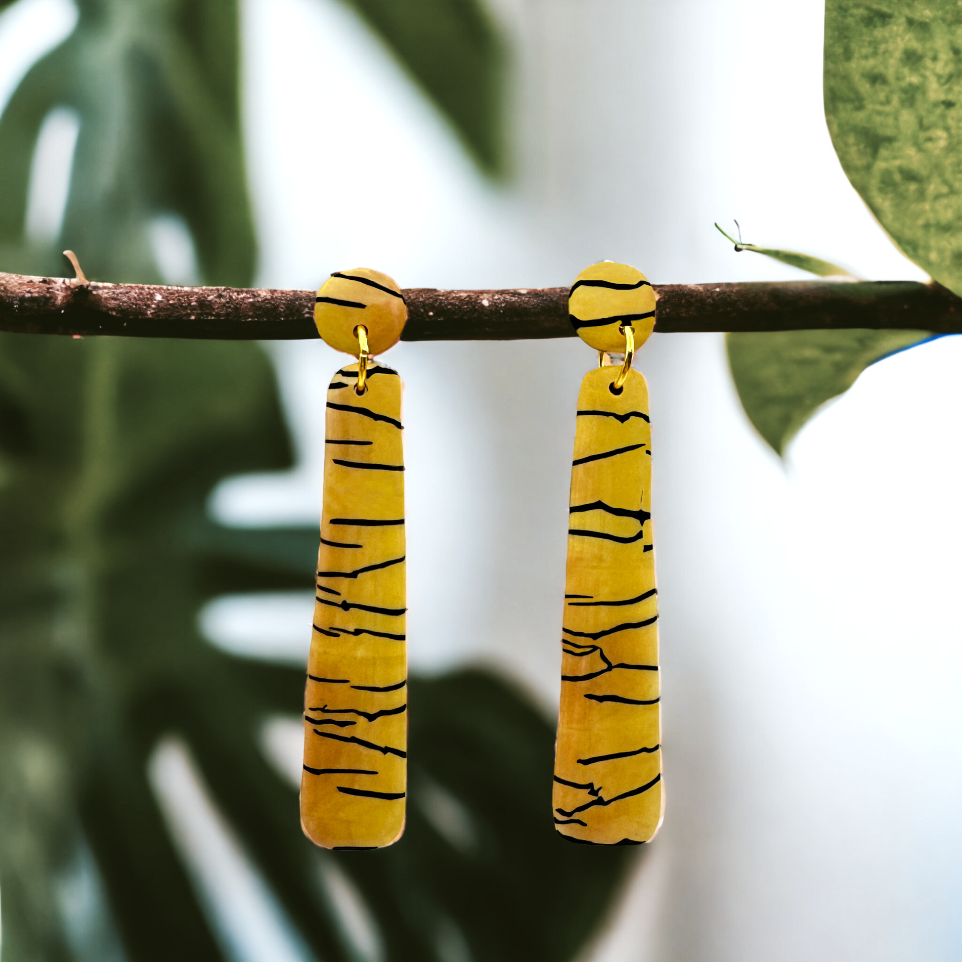 Made With Love Bijoux Tiger Collection Large Long Rounded Hook Pencil Earrings