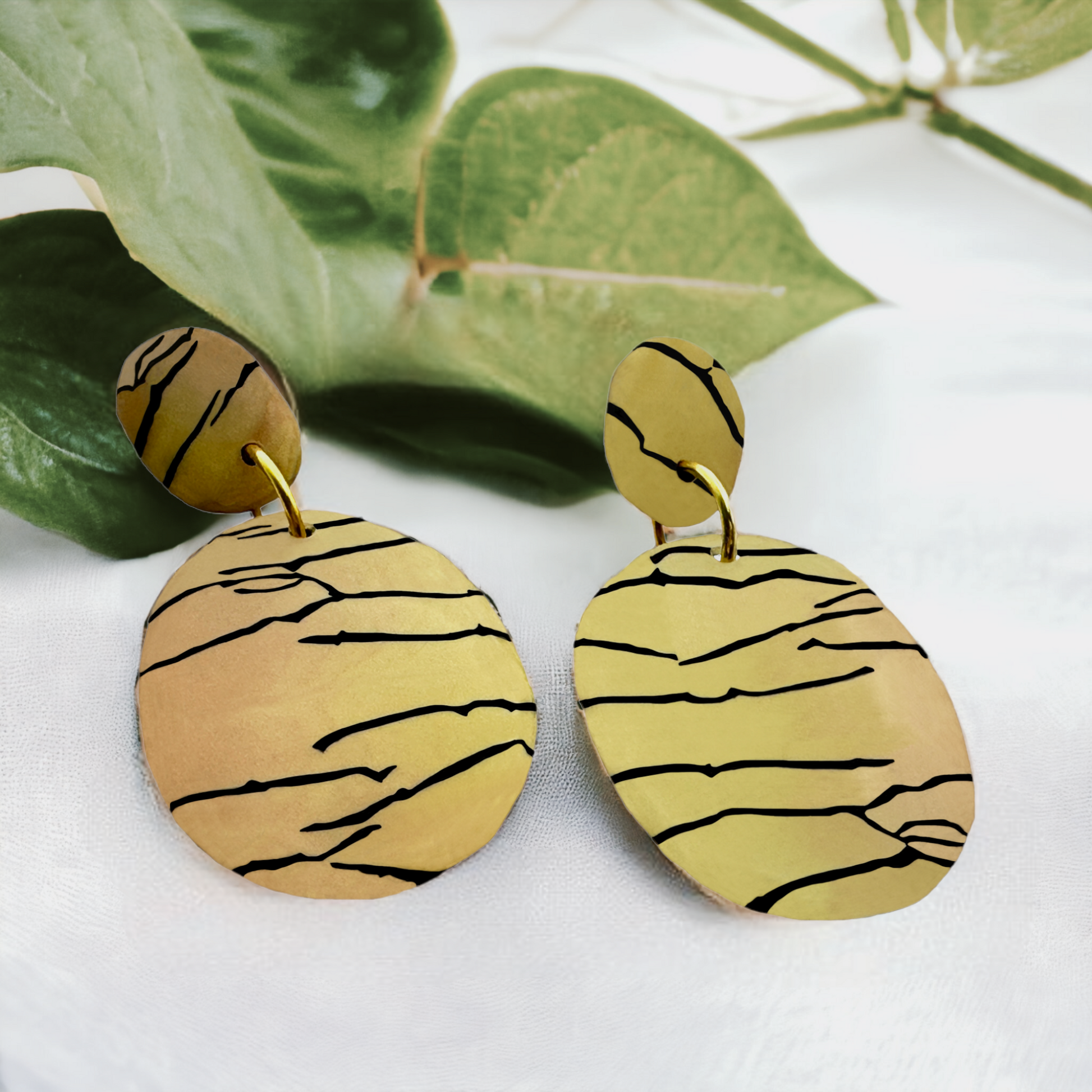 Made With Love Bijoux Tiger Collection Large Oval Drop Post Earrings