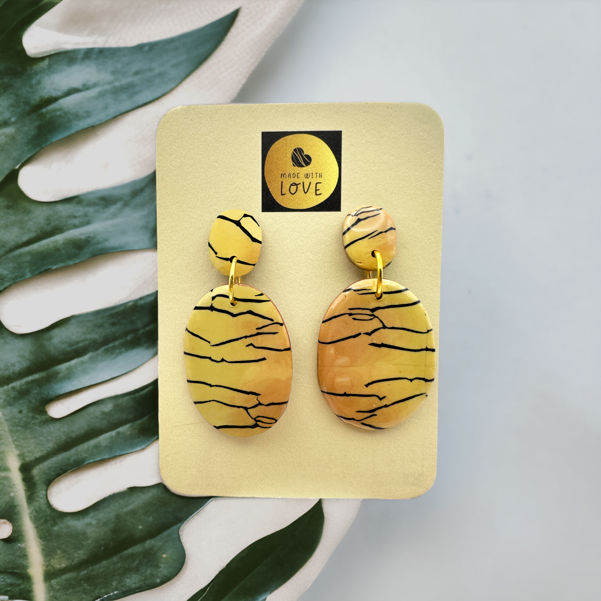 Made With Love Bijoux Tiger Collection Large Oval Drop Post Earrings