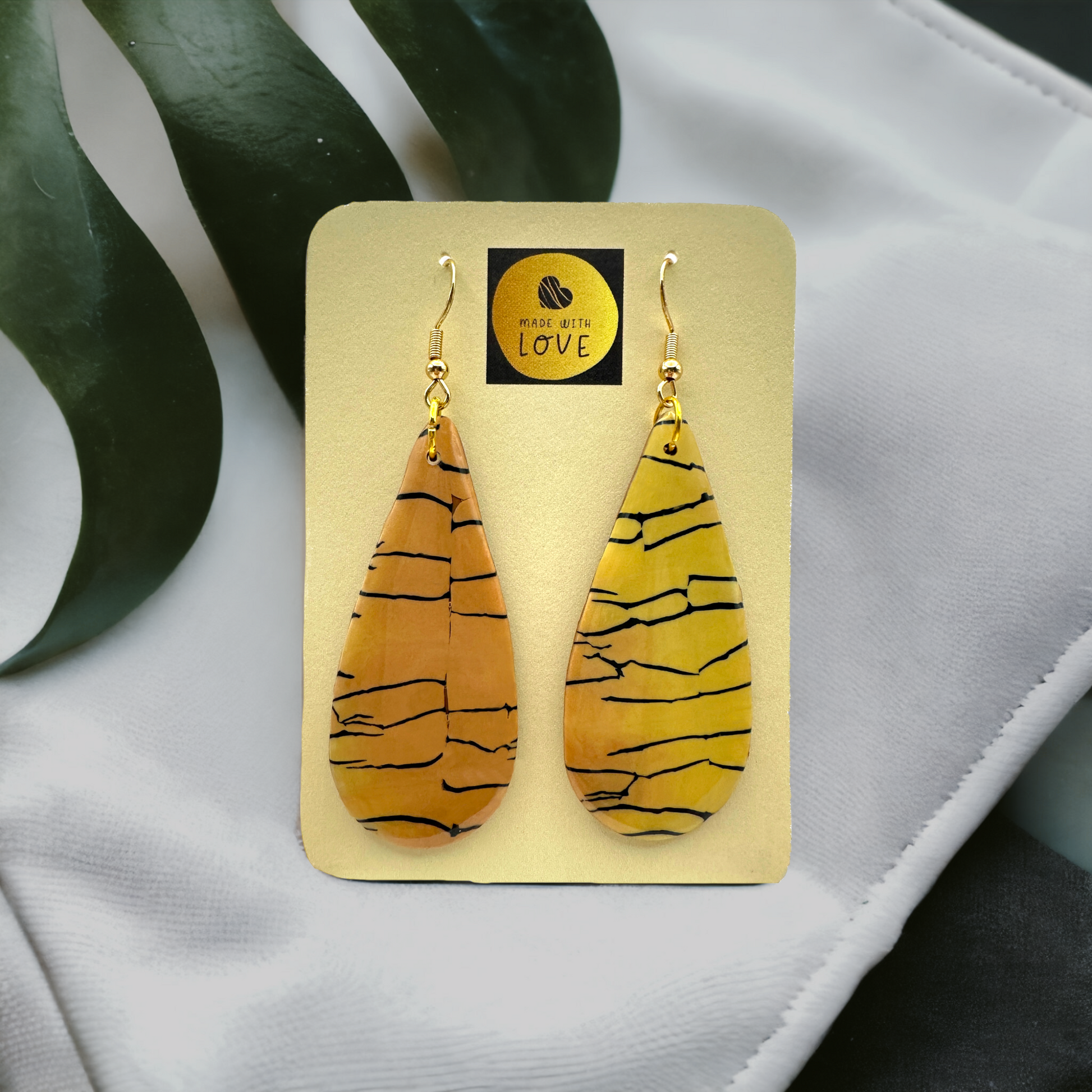 Made With Love Bijoux Tiger Collection Large Teardrop Hook Earrings