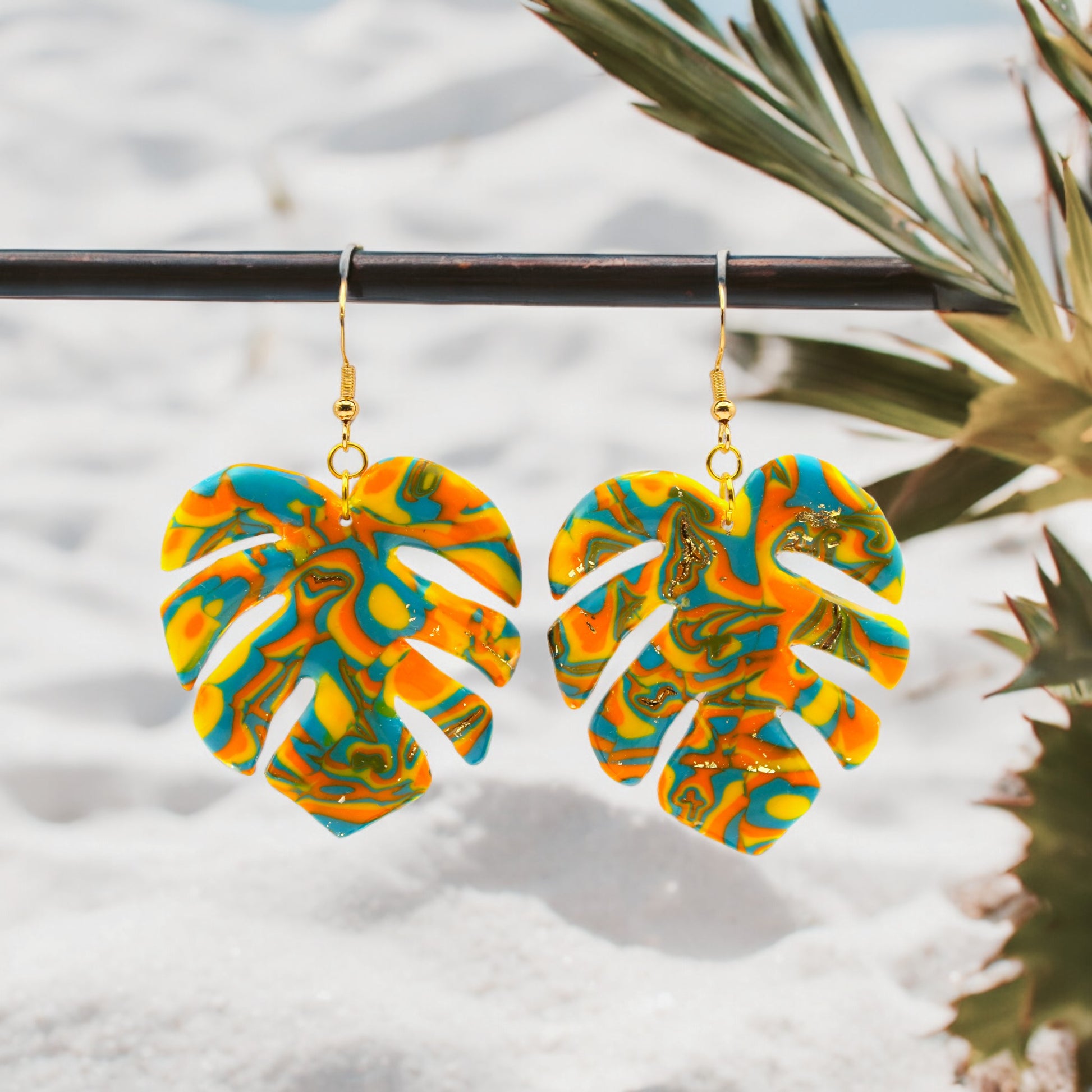 Made With Love Hawaiian Dreams Collection Extra Large Monsterra Leaf Hook Earrings