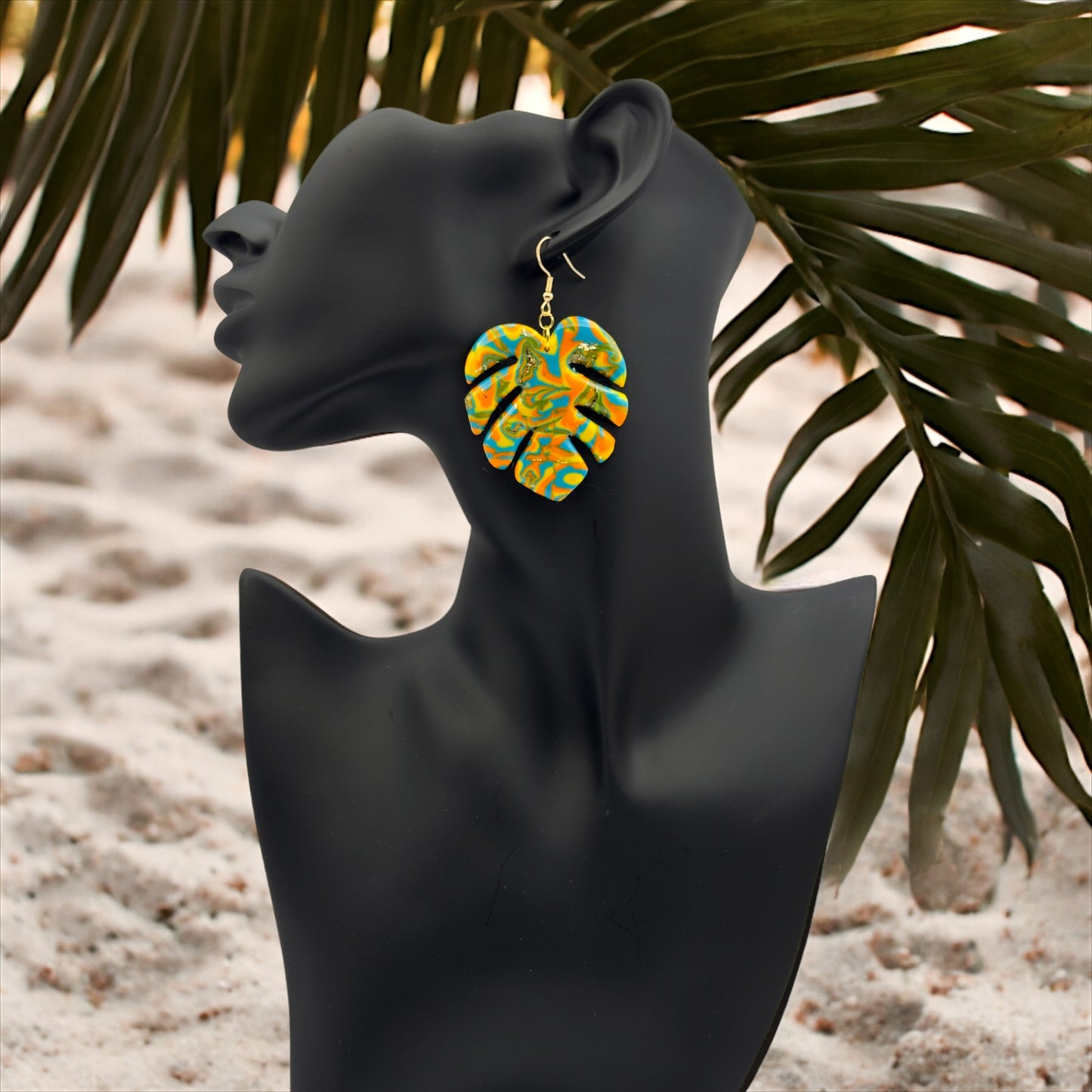 Made With Love Hawaiian Dreams Collection Extra Large Monsterra Leaf Hook Earrings