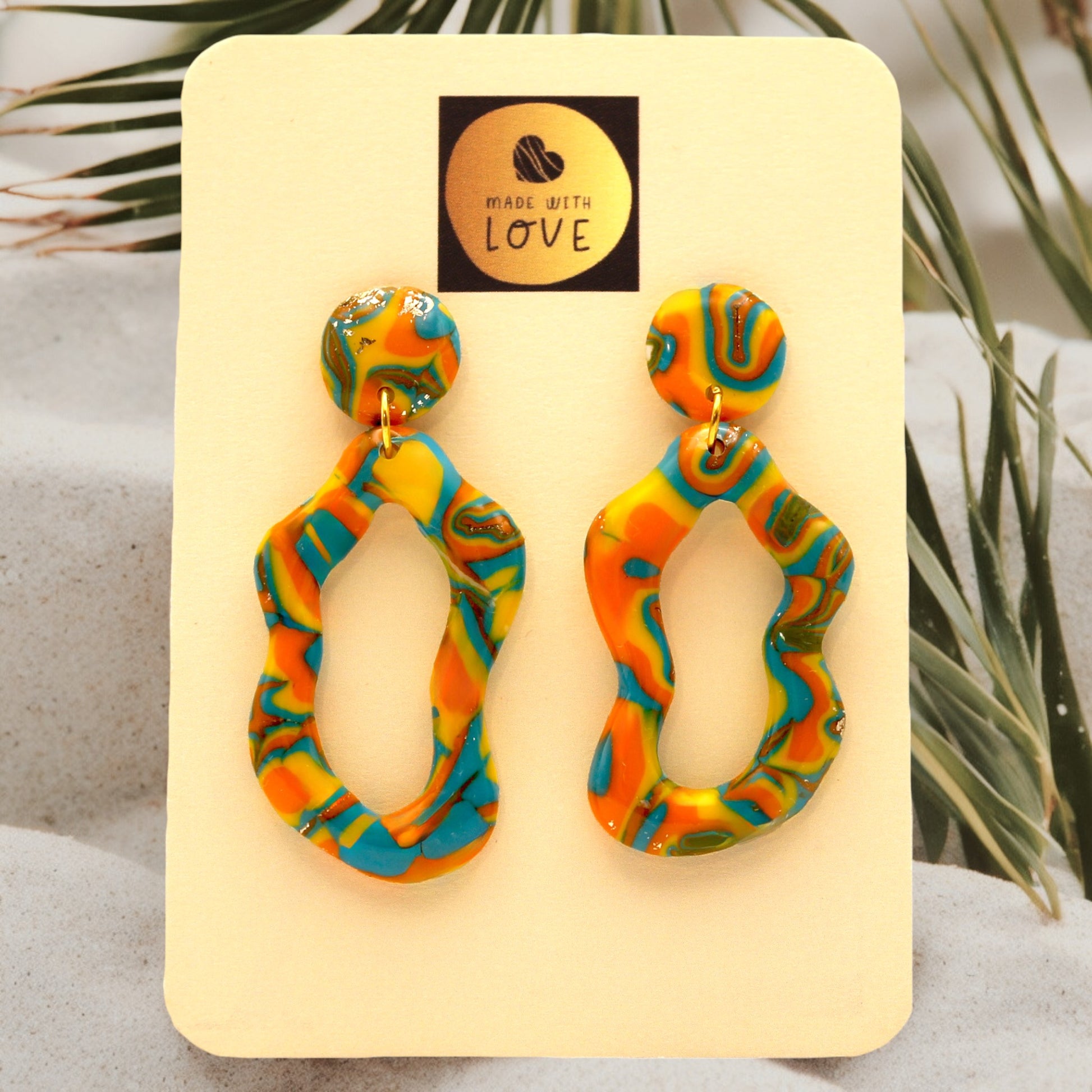 Made With Love Hawaiian Dreams Collection Medium Squiggly Open Oblong Hook Earrings