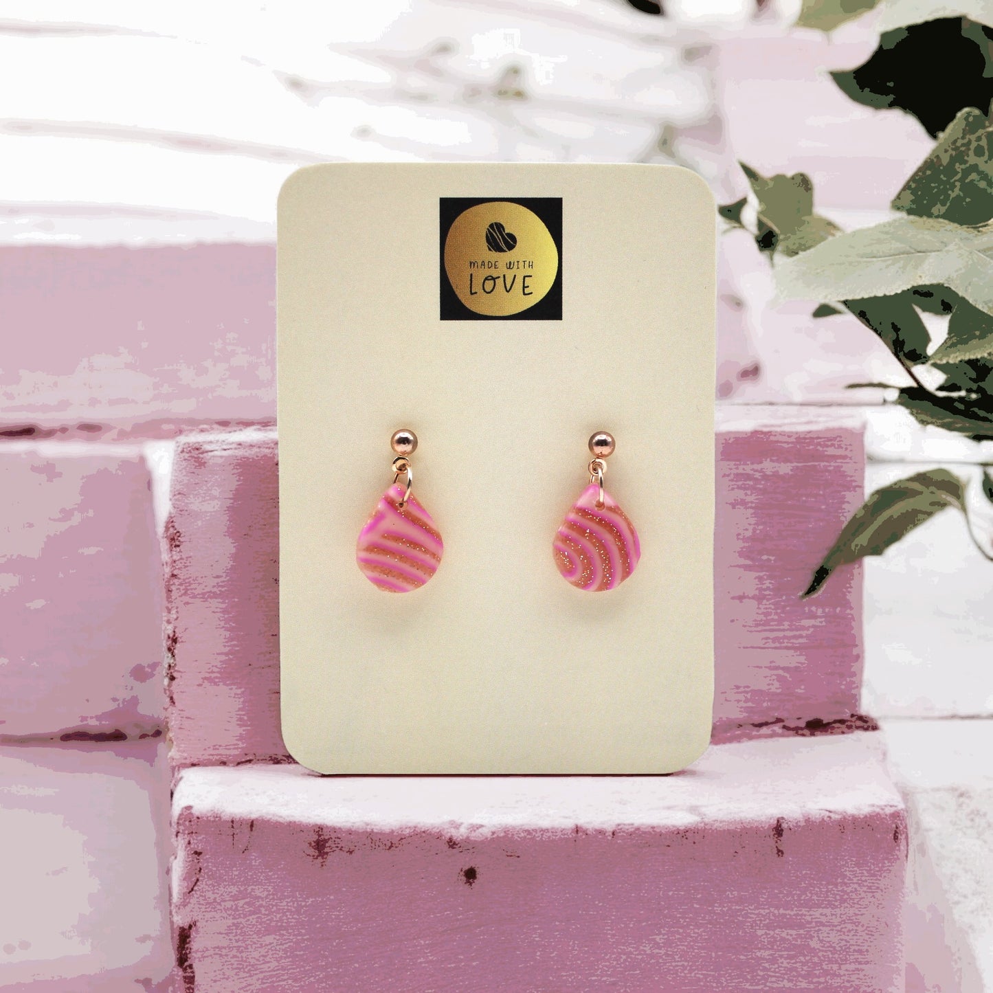 Made With Love Pink Fizz Collection Extra Small Teardrop Ball Stud Earrings