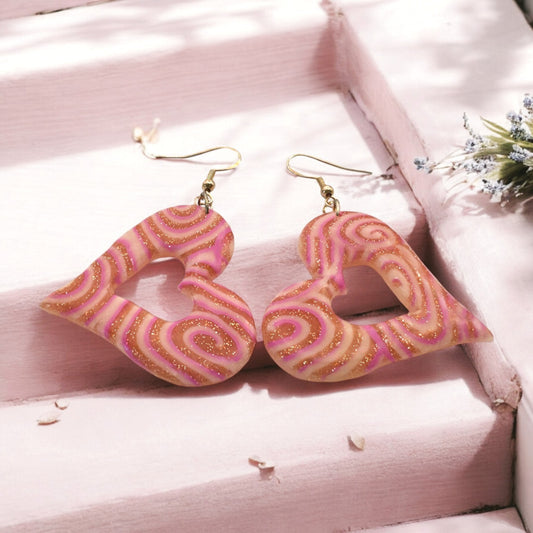 Made With Love Pink Fizz Collection Large Sleepy Hearts Hook Earrings