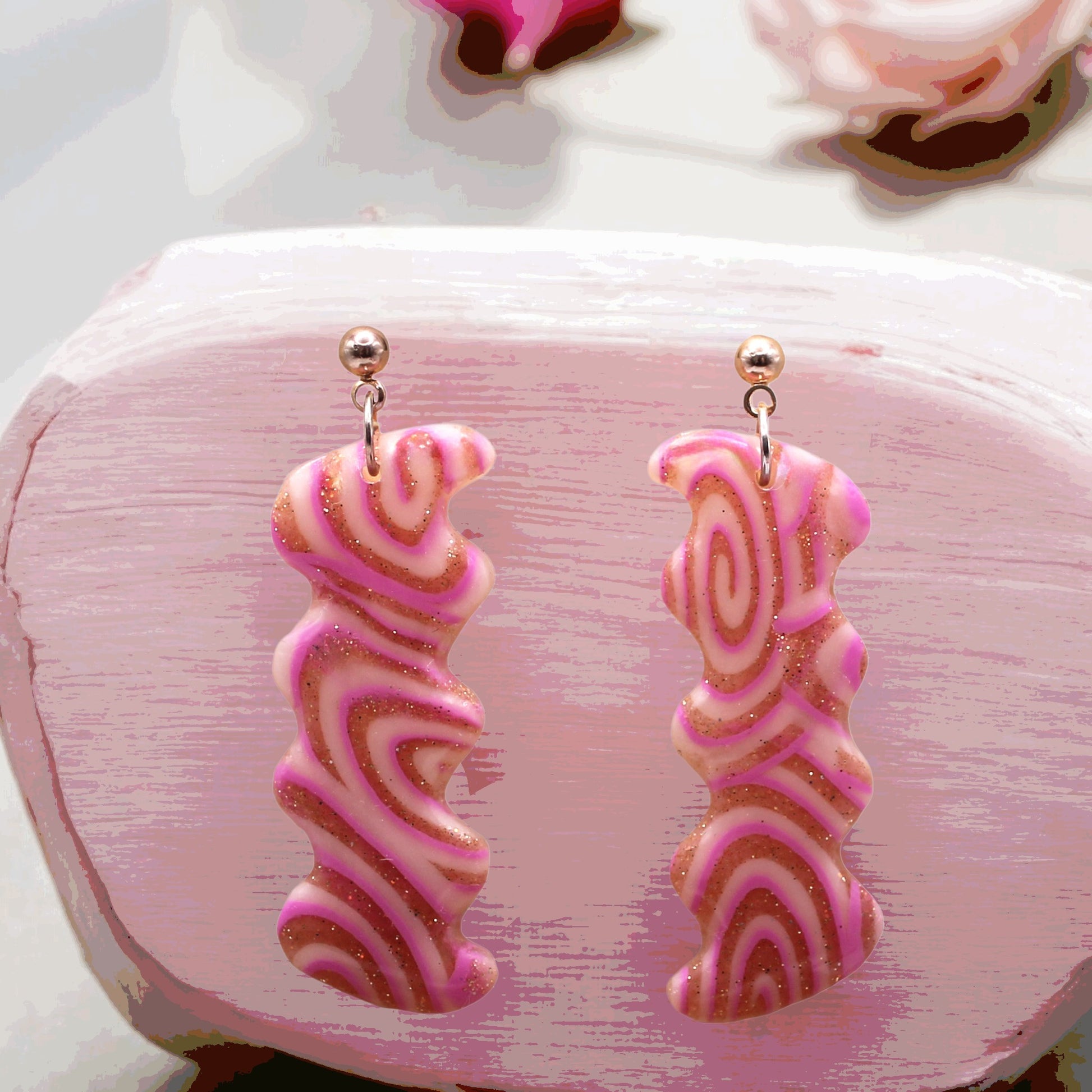 Made With Love Pink Fizz Collection Medium Squiggly Oblong Ball Stud Earrings