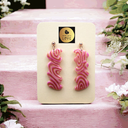 Made With Love Pink Fizz Collection Medium Squiggly Oblong Ball Stud Earrings