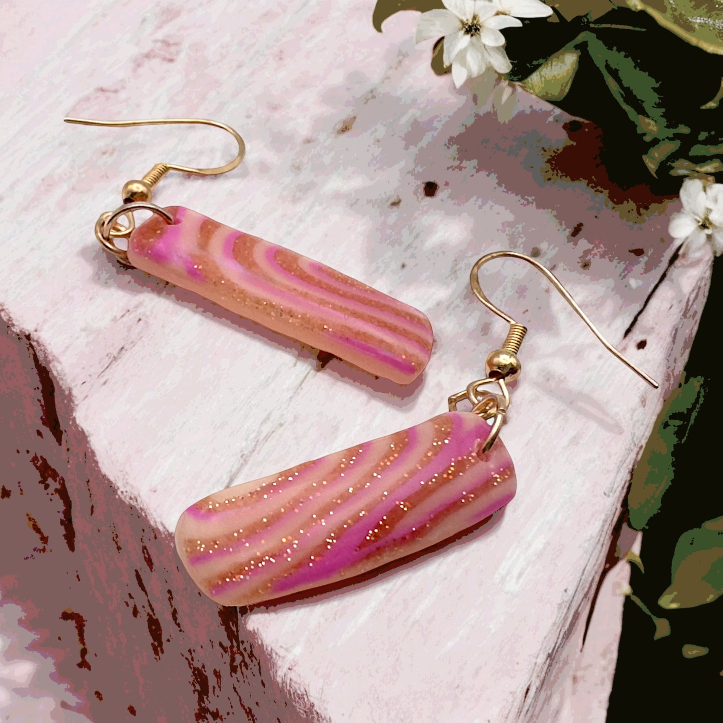 Made With Love Pink Fizz Collection Small Oblong Hook Earrings