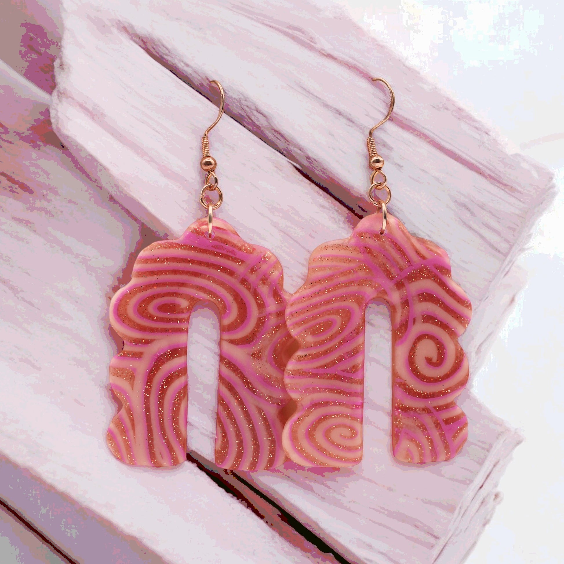 Made With Love Pink Fizz Collection Extra Large Scalloped Arch Hook Earrings