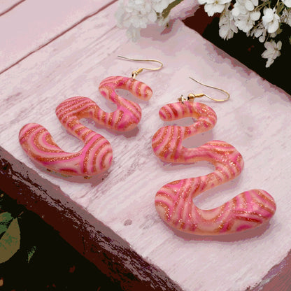 Made With Love Pink Fizz Collection Extra Large Squiggles Hook Earrings