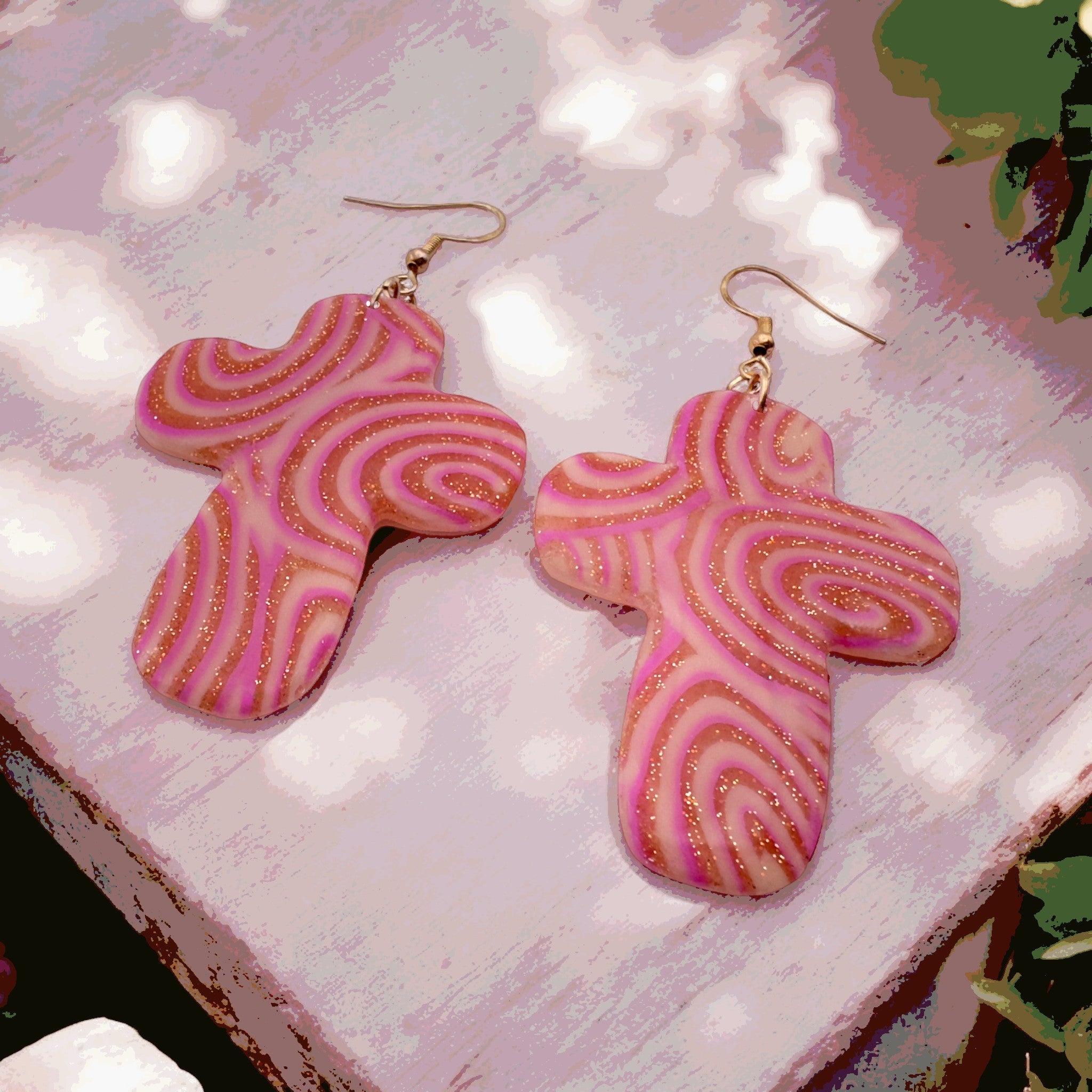 Made With Love Pink Fizz Extra Collection Large Chunky Cross Hook Earrings