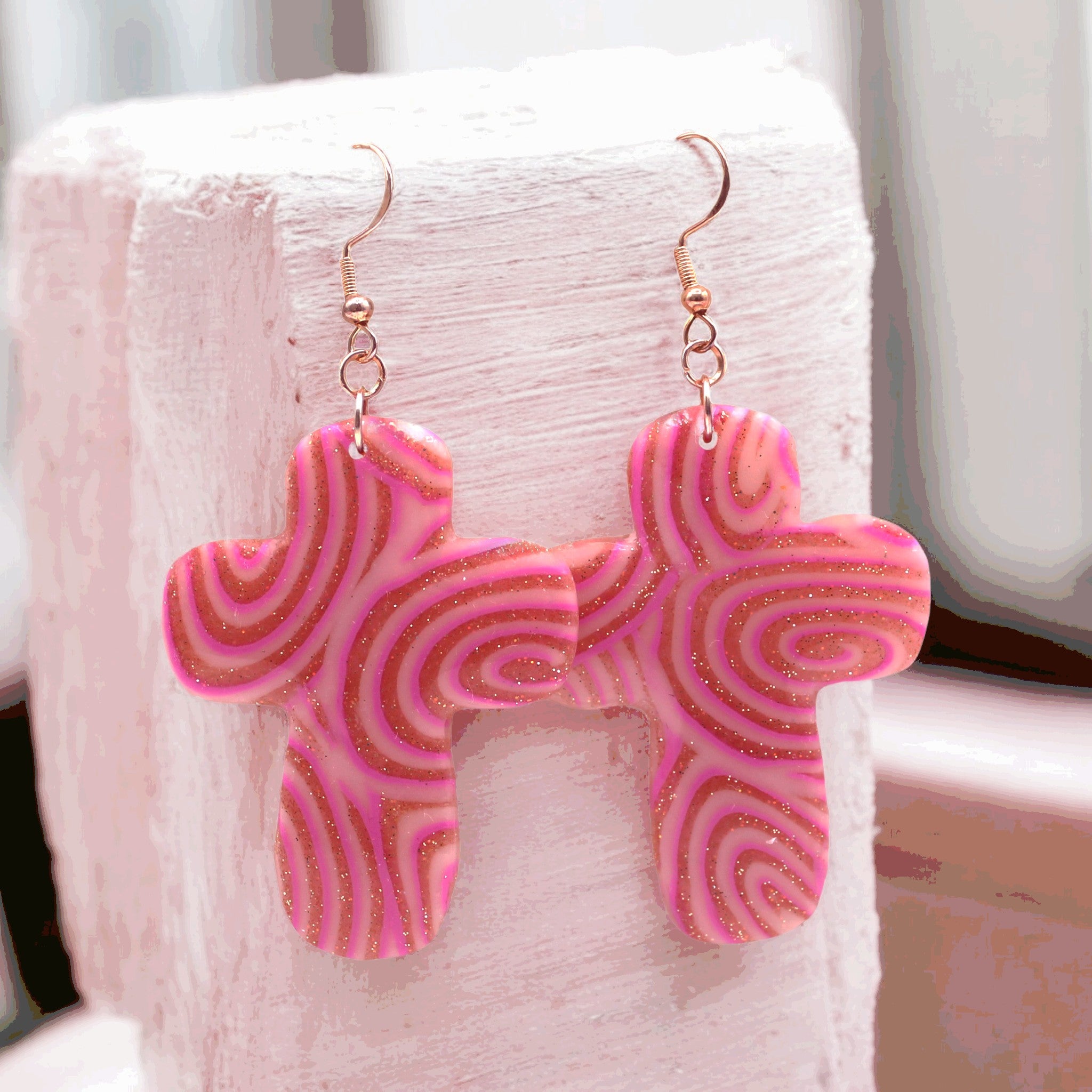 Made With Love Pink Fizz Extra Collection Large Chunky Cross Hook Earrings