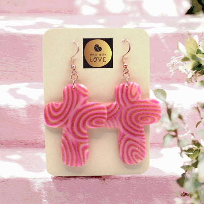 Made With Love Pink Fizz Extra Collection Large Chunky Cross Hook Earrings